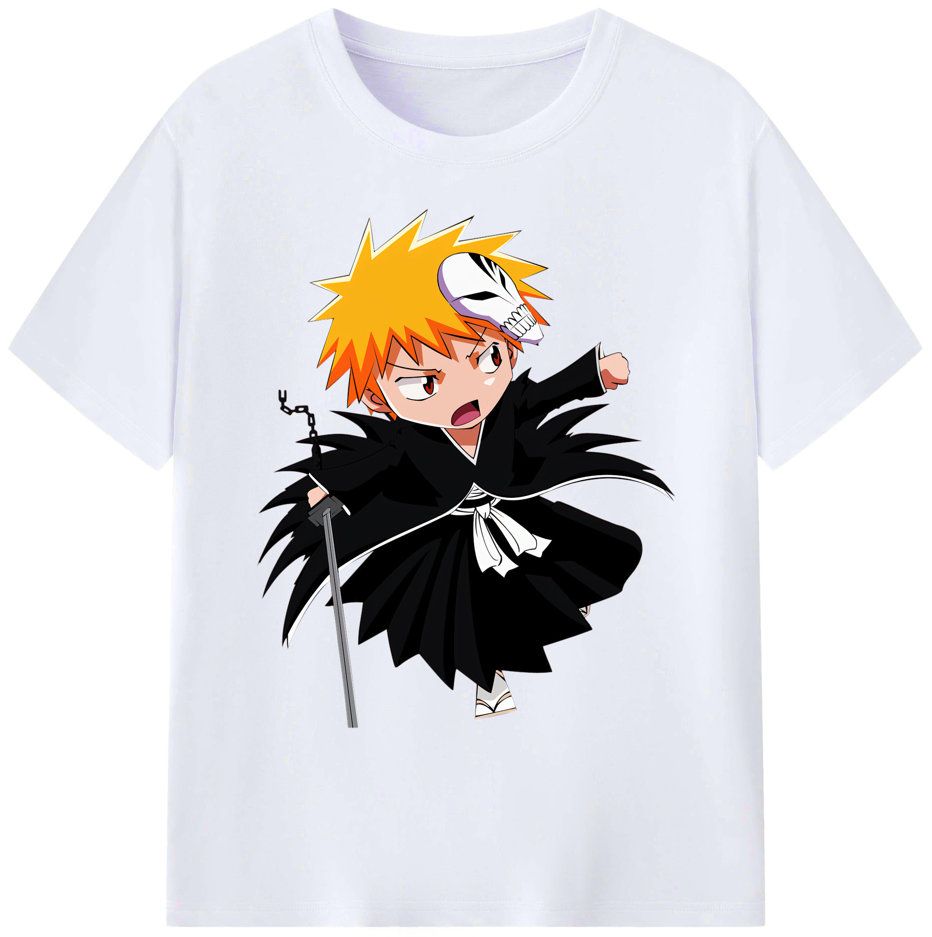 （画像用） ブリーチ 黒崎一護（くろさき いちご）BLEACH Kurosaki Ichigo 綿100％ メンズ半袖Tシャツ｜肌触りやわらか＆通気性