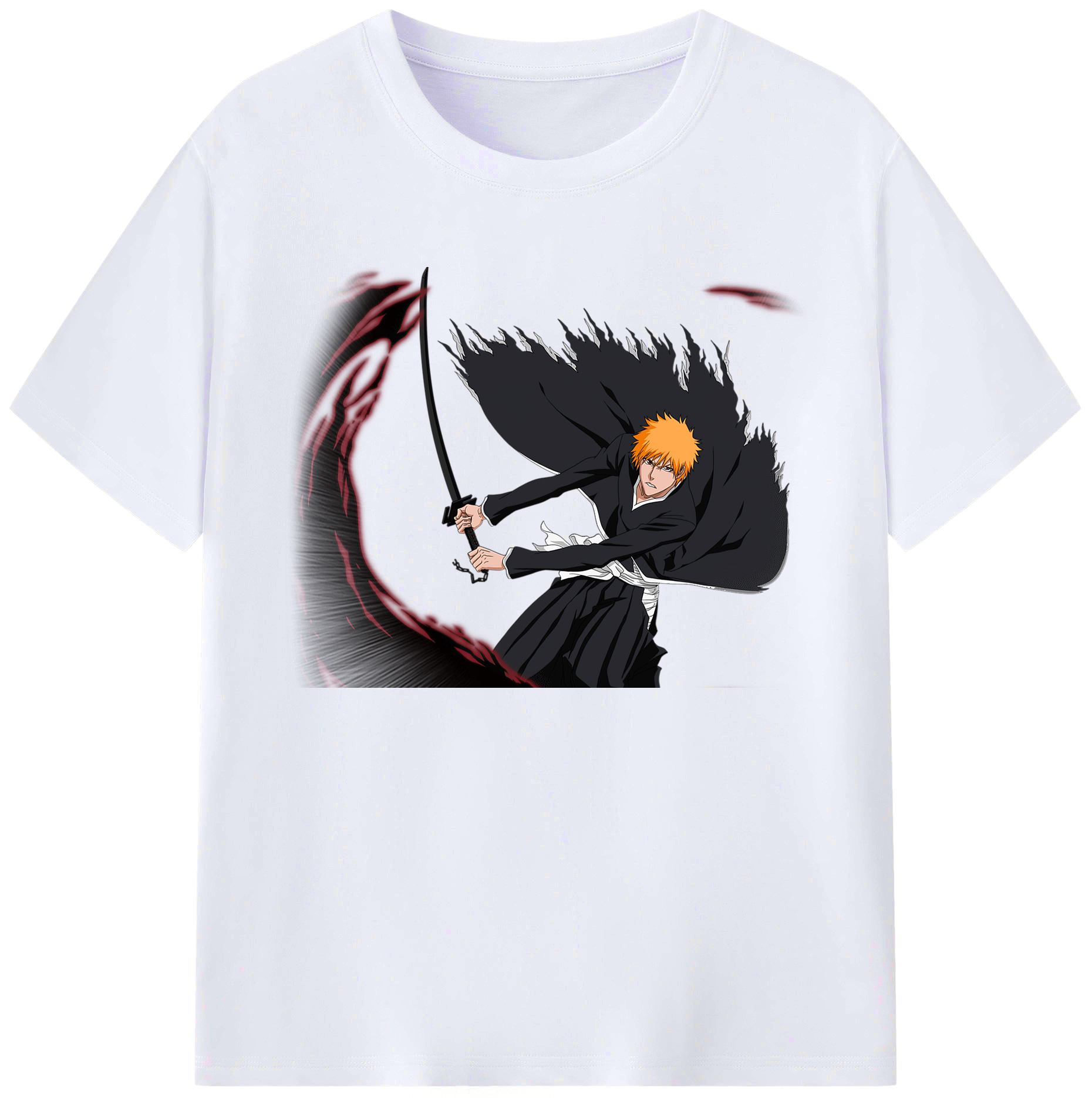 （画像用） ブリーチ 黒崎一護（くろさき いちご）BLEACH Kurosaki Ichigo 綿100％ メンズ半袖Tシャツ｜肌触りやわらか＆通気性