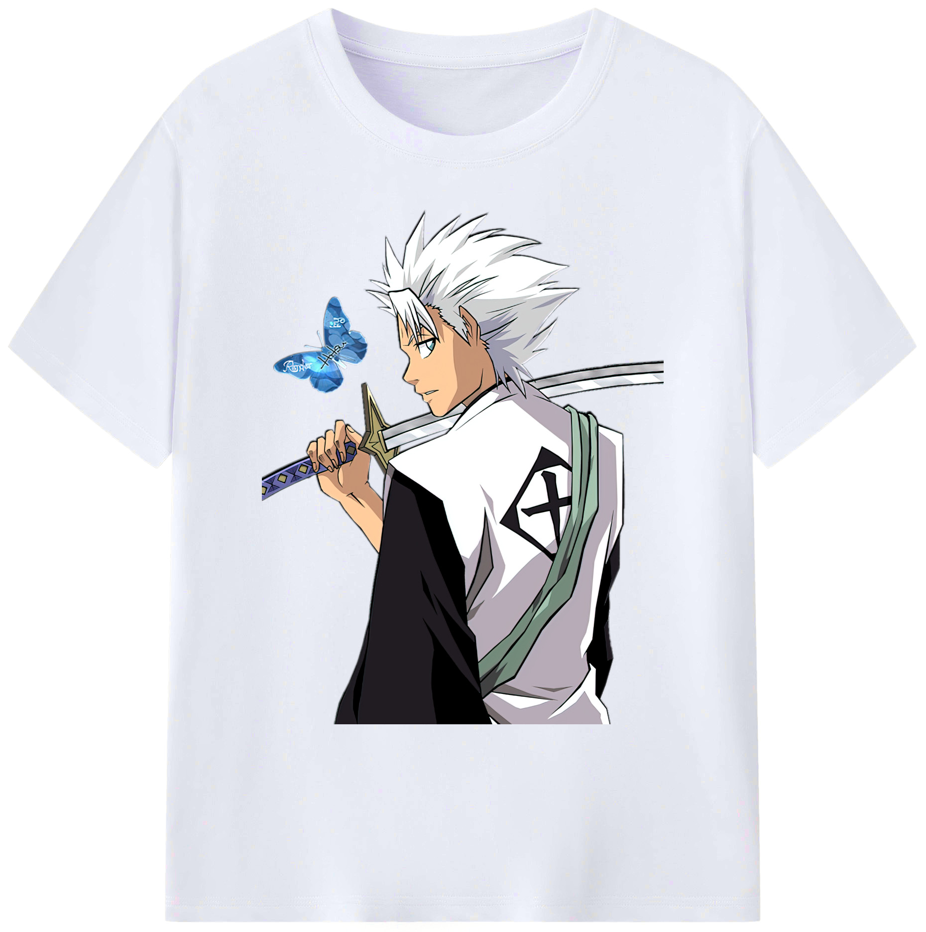 （画像用） ブリーチ 日番谷冬獅郎（ひつがや とうしろう） BLEACH Hitsugaya Toushirou 綿100％ メンズ半袖Tシャツ｜肌触りやわらか＆通気性