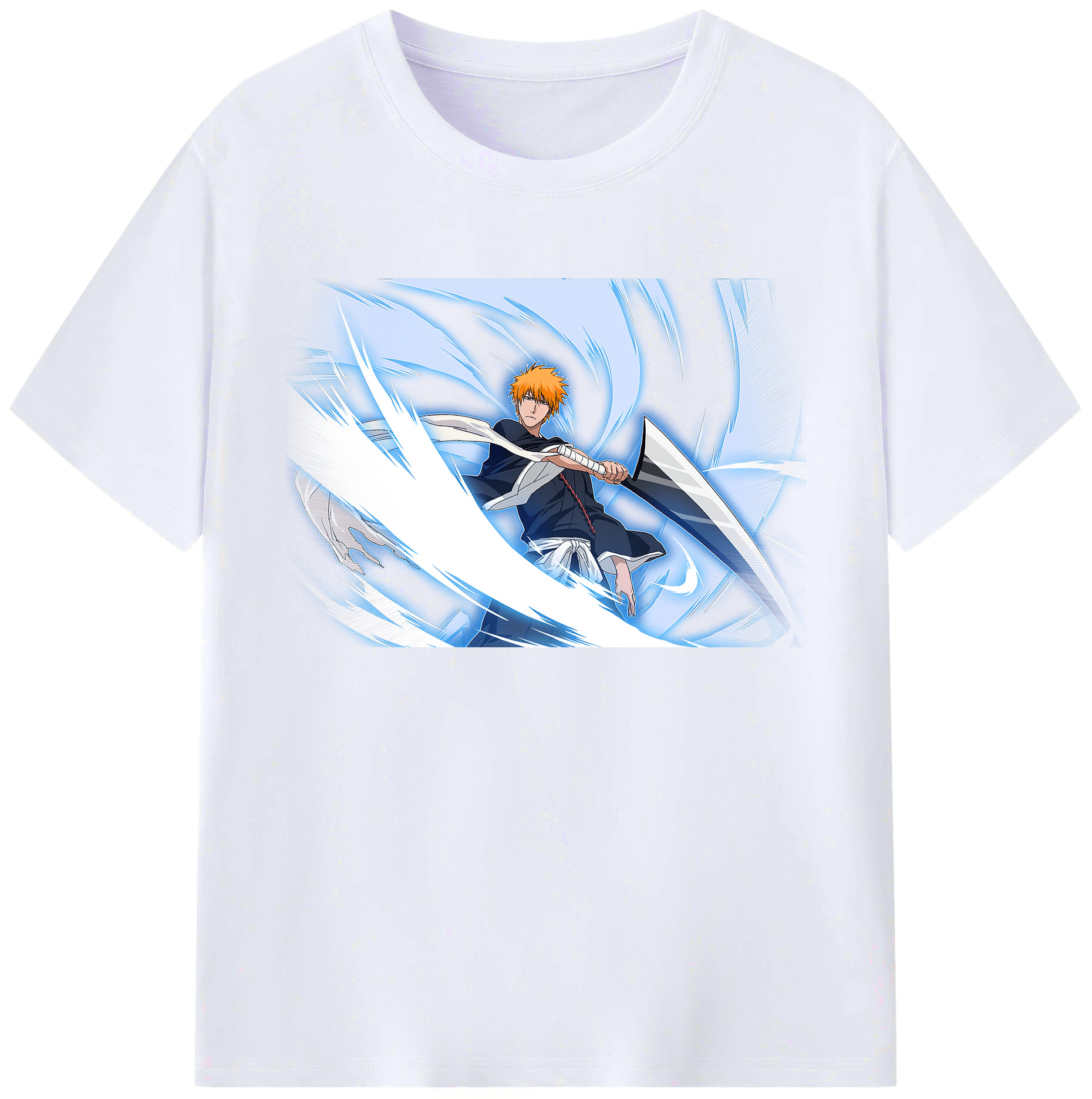 （画像用） ブリーチ 黒崎一護（くろさき いちご）BLEACH Kurosaki Ichigo 綿100％ メンズ半袖Tシャツ｜肌触りやわらか＆通気性