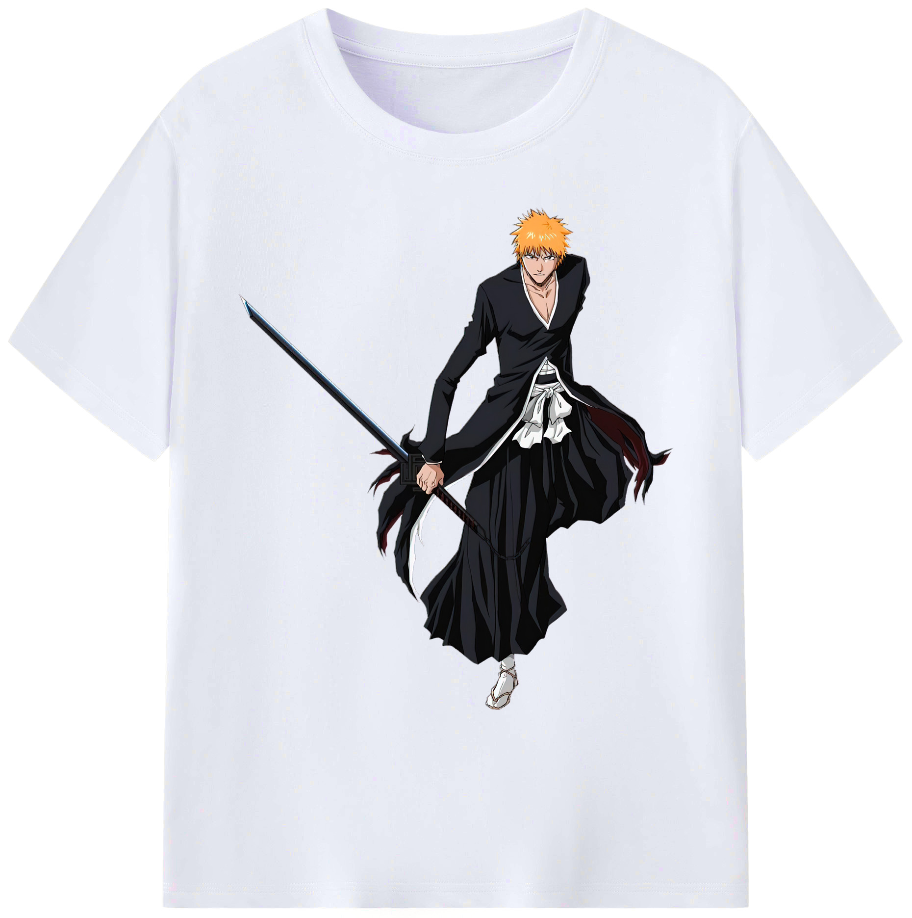 （画像用） ブリーチ 黒崎一護（くろさき いちご）BLEACH Kurosaki Ichigo 綿100％ メンズ半袖Tシャツ｜肌触りやわらか＆通気性