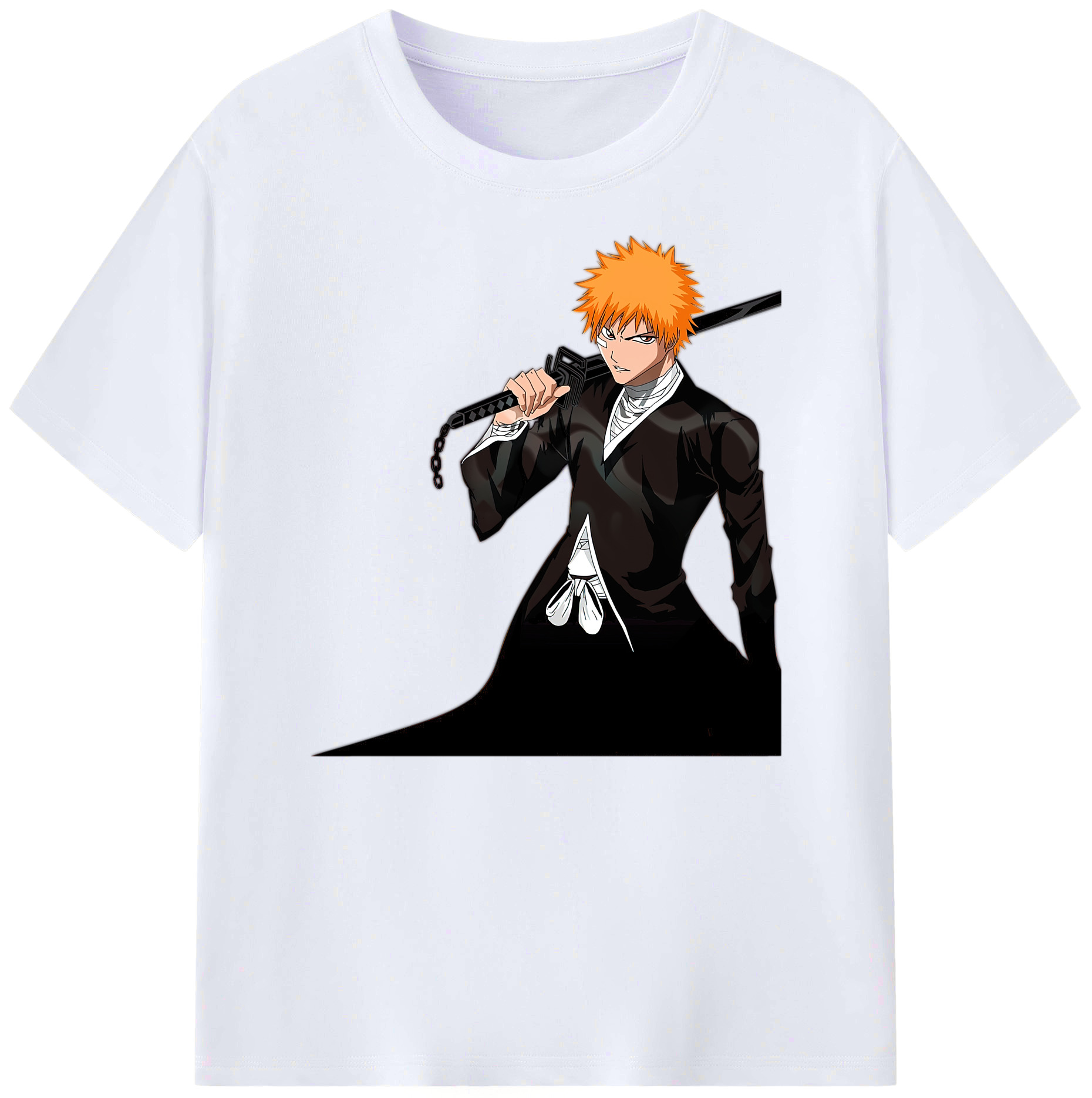 （画像用） ブリーチ 黒崎一護（くろさき いちご）BLEACH Kurosaki Ichigo 綿100％ メンズ半袖Tシャツ｜肌触りやわらか＆通気性