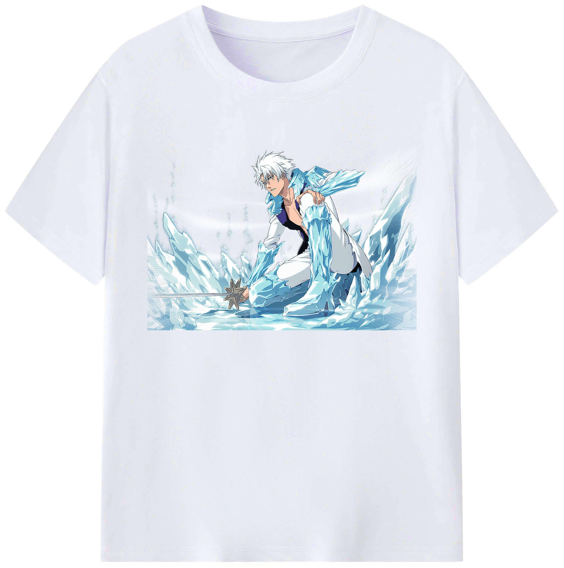 （画像用） ブリーチ 日番谷冬獅郎（ひつがや とうしろう） BLEACH Hitsugaya Toushirou 綿100％ メンズ半袖Tシャツ｜肌触りやわらか＆通気性