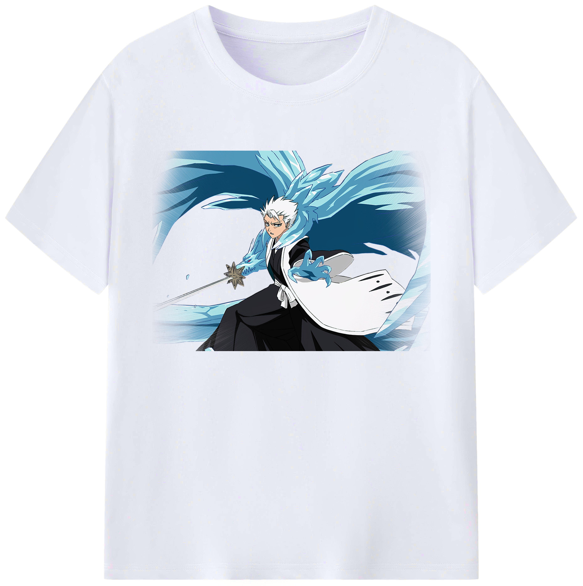 （画像用） ブリーチ 日番谷冬獅郎（ひつがや とうしろう） BLEACH Hitsugaya Toushirou 綿100％ メンズ半袖Tシャツ｜肌触りやわらか＆通気性