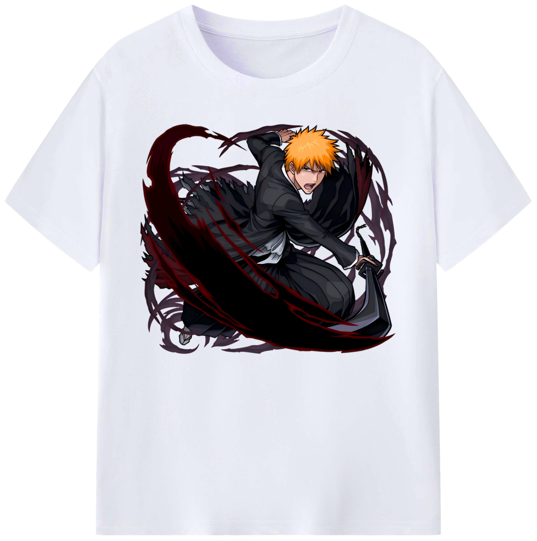 （画像用） ブリーチ 黒崎一護（くろさき いちご）BLEACH Kurosaki Ichigo 綿100％ メンズ半袖Tシャツ｜肌触りやわらか＆通気性