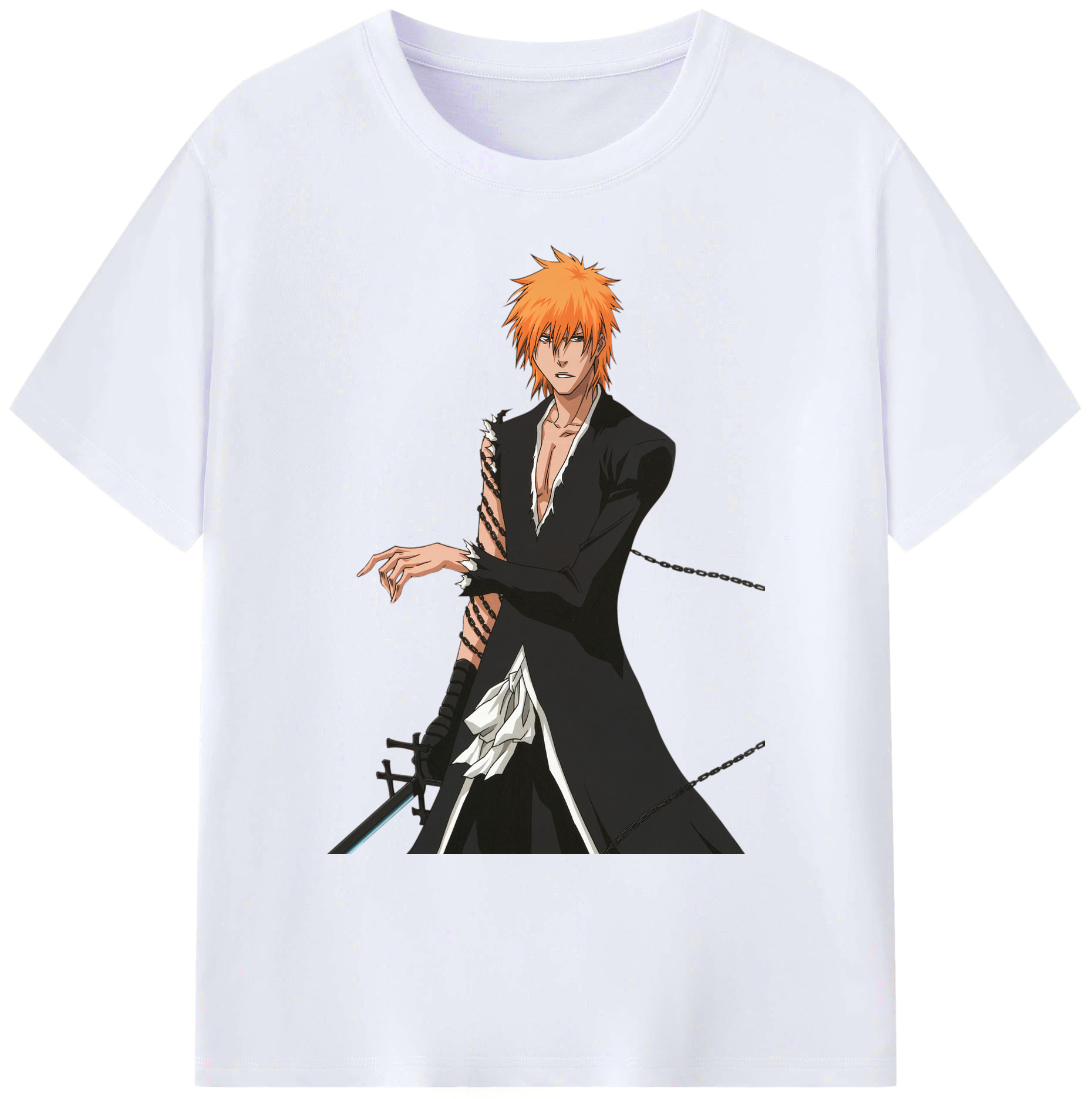 （画像用） ブリーチ 黒崎一護（くろさき いちご）BLEACH Kurosaki Ichigo 綿100％ メンズ半袖Tシャツ｜肌触りやわらか＆通気性