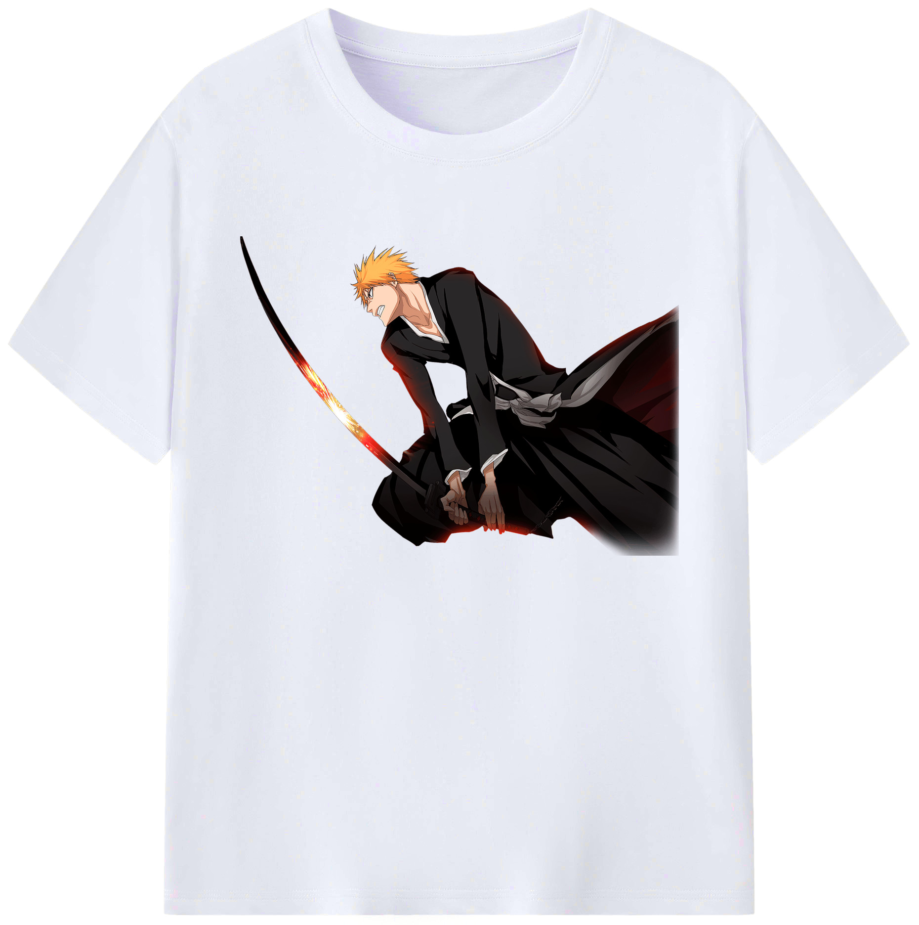 （画像用） ブリーチ 黒崎一護（くろさき いちご）BLEACH Kurosaki Ichigo 綿100％ メンズ半袖Tシャツ｜肌触りやわらか＆通気性