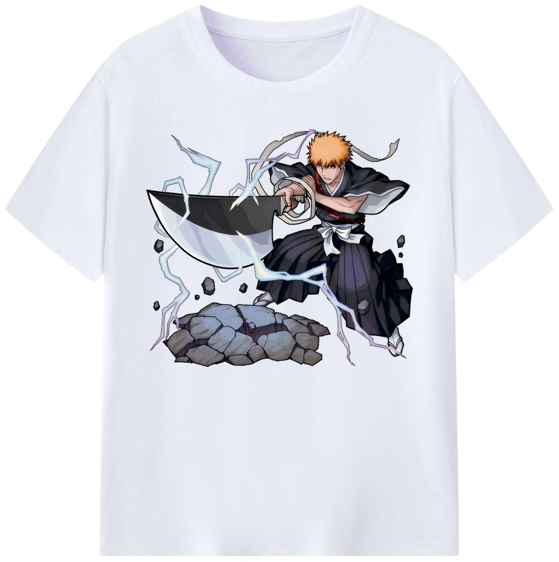 （画像用） ブリーチ 黒崎一護（くろさき いちご）BLEACH Kurosaki Ichigo 綿100％ メンズ半袖Tシャツ｜肌触りやわらか＆通気性