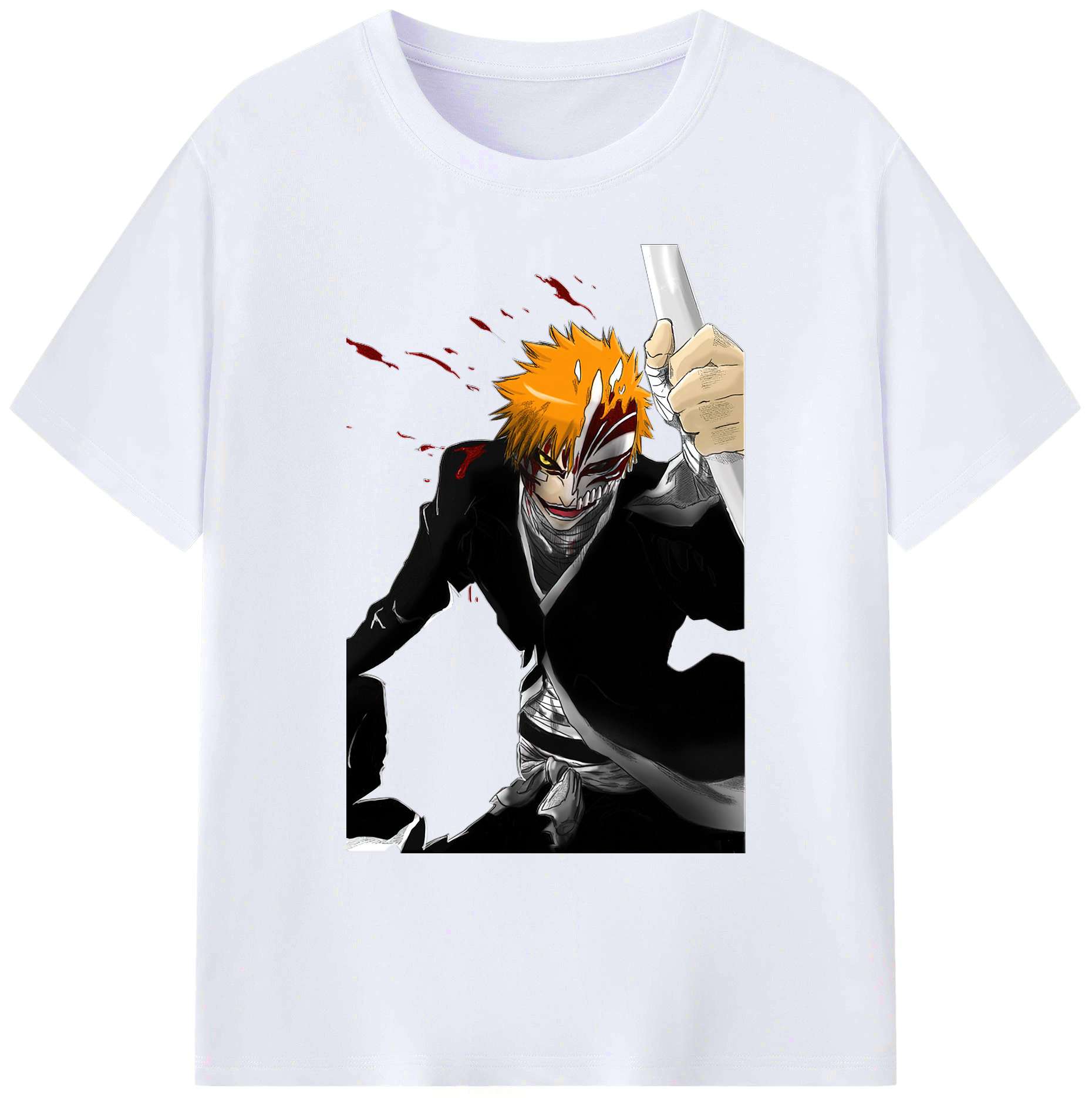 （画像用） ブリーチ 黒崎一護（くろさき いちご）BLEACH Kurosaki Ichigo 綿100％ メンズ半袖Tシャツ｜肌触りやわらか＆通気性
