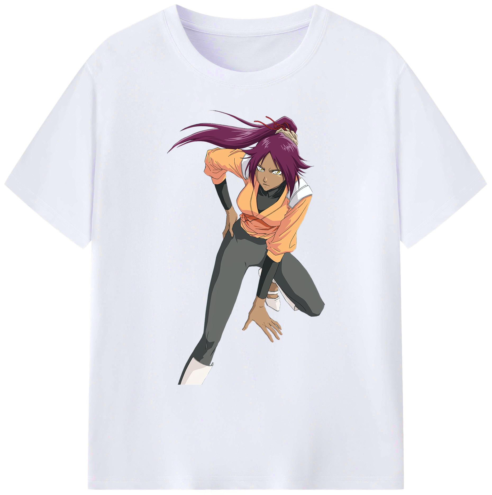 （画像用） ブリーチ 四楓院 夜一（しほういん よるいち） BLEACH Shihouin Yoruichi 綿100％ メンズ半袖Tシャツ｜肌触りやわらか＆通気性