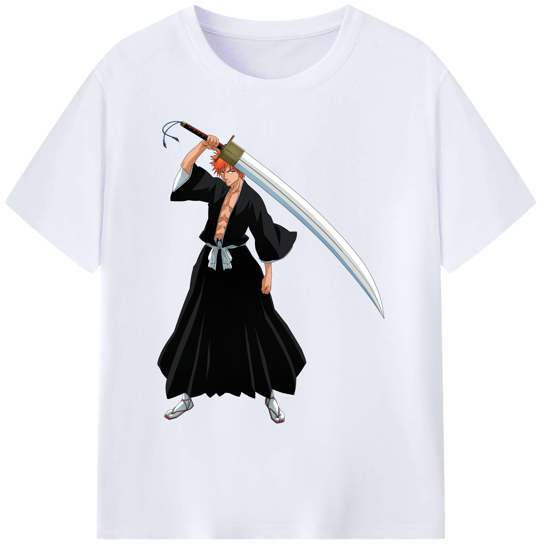 （画像用） ブリーチ 黒崎一護（くろさき いちご）BLEACH Kurosaki Ichigo 綿100％ メンズ半袖Tシャツ｜肌触りやわらか＆通気性