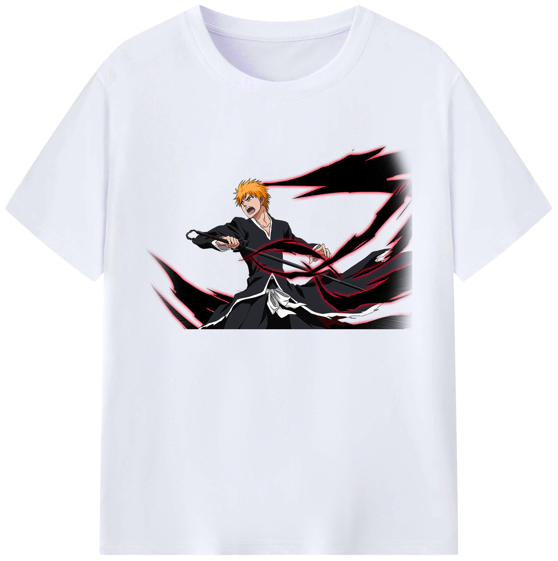 （画像用） ブリーチ 黒崎一護（くろさき いちご）BLEACH Kurosaki Ichigo 綿100％ メンズ半袖Tシャツ｜肌触りやわらか＆通気性