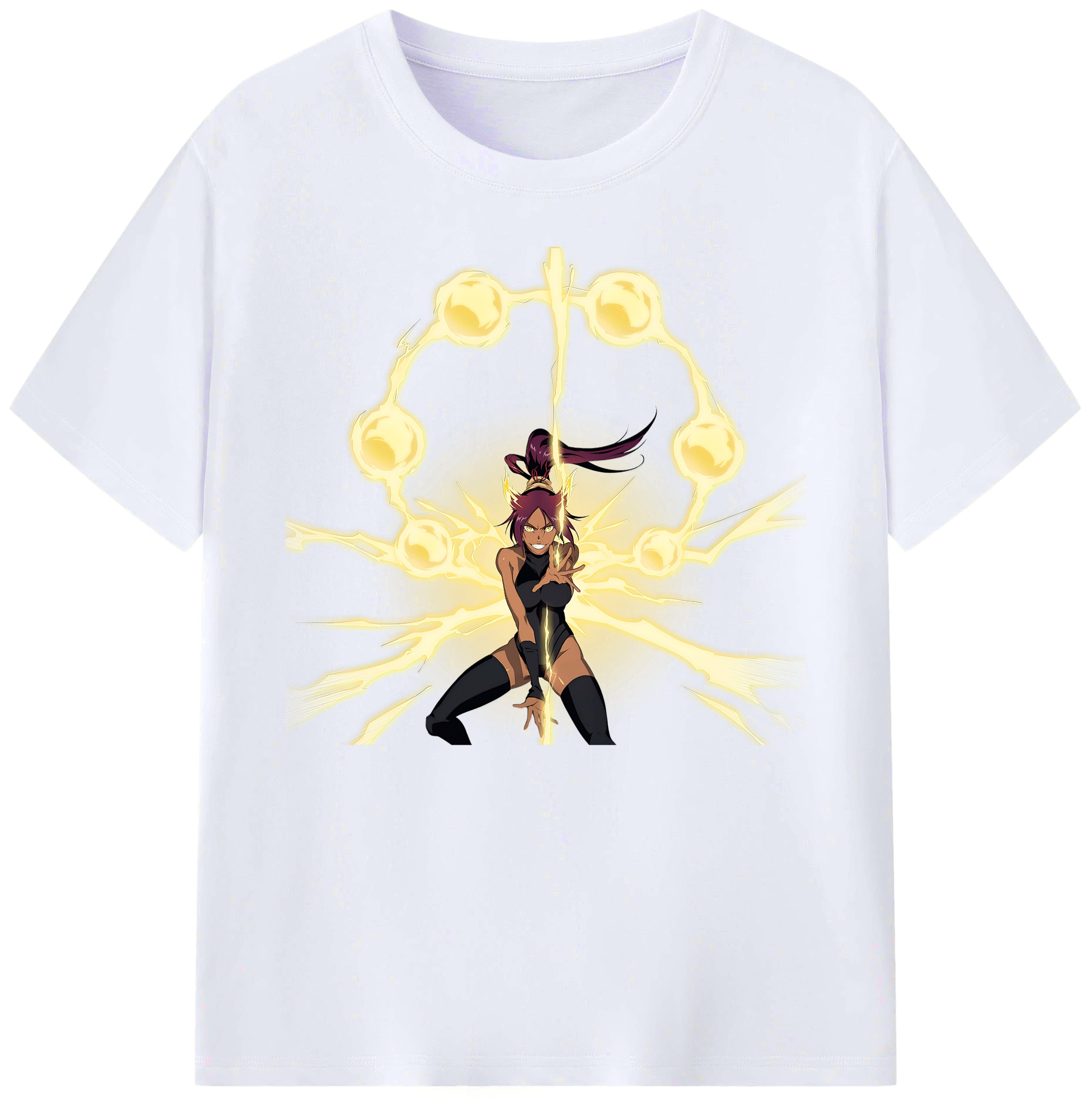 （画像用） ブリーチ 四楓院 夜一（しほういん よるいち） BLEACH Shihouin Yoruichi 綿100％ メンズ半袖Tシャツ｜肌触りやわらか＆通気性