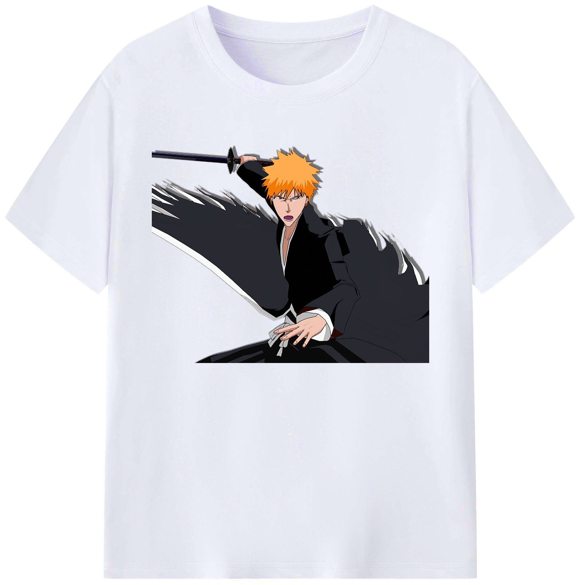 （画像用） ブリーチ 黒崎一護（くろさき いちご）BLEACH Kurosaki Ichigo 綿100％ メンズ半袖Tシャツ｜肌触りやわらか＆通気性