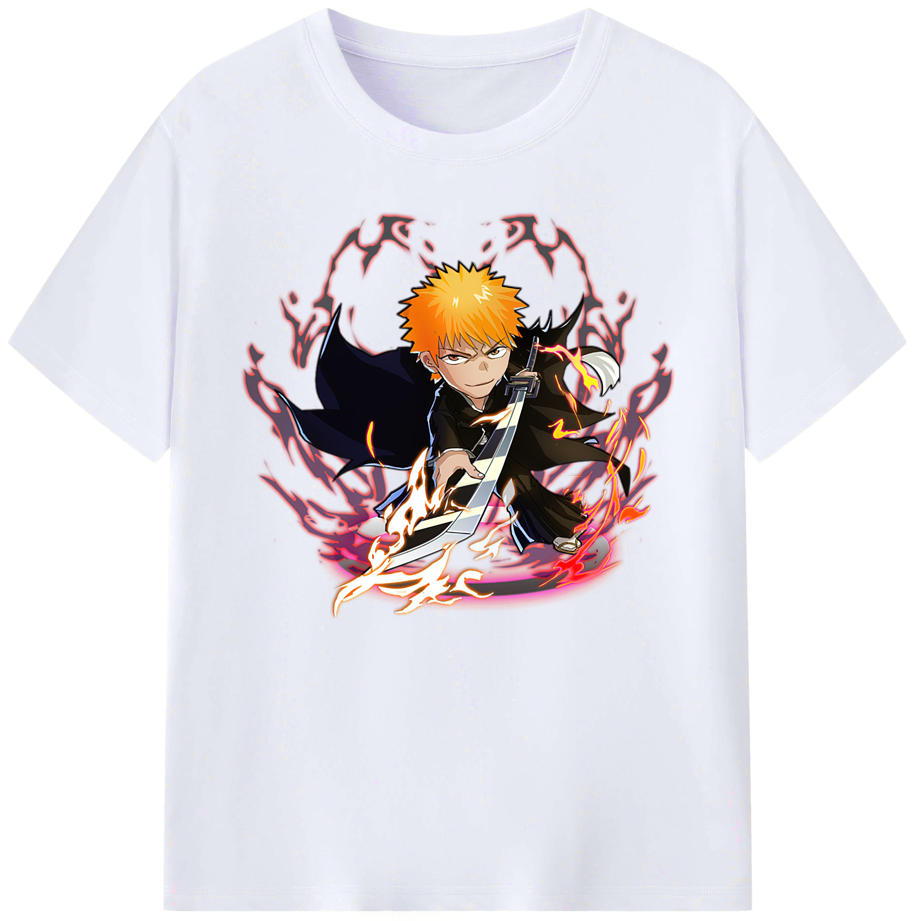 （画像用） ブリーチ 黒崎一護（くろさき いちご）BLEACH Kurosaki Ichigo 綿100％ メンズ半袖Tシャツ｜肌触りやわらか＆通気性