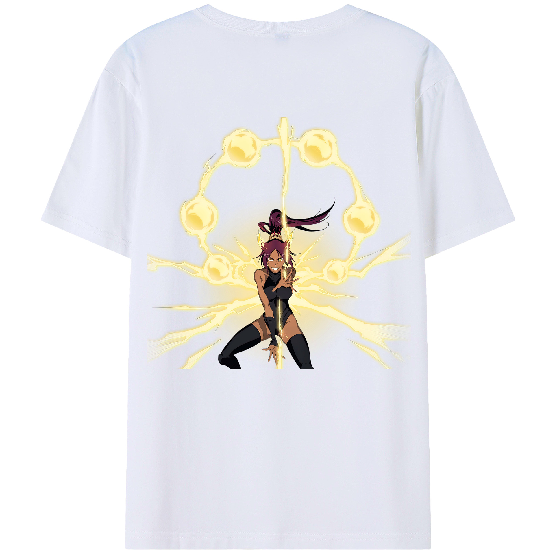 （画像用） ブリーチ 四楓院 夜一（しほういん よるいち） BLEACH Shihouin Yoruichi レディース半袖Tシャツ(バックプリント)