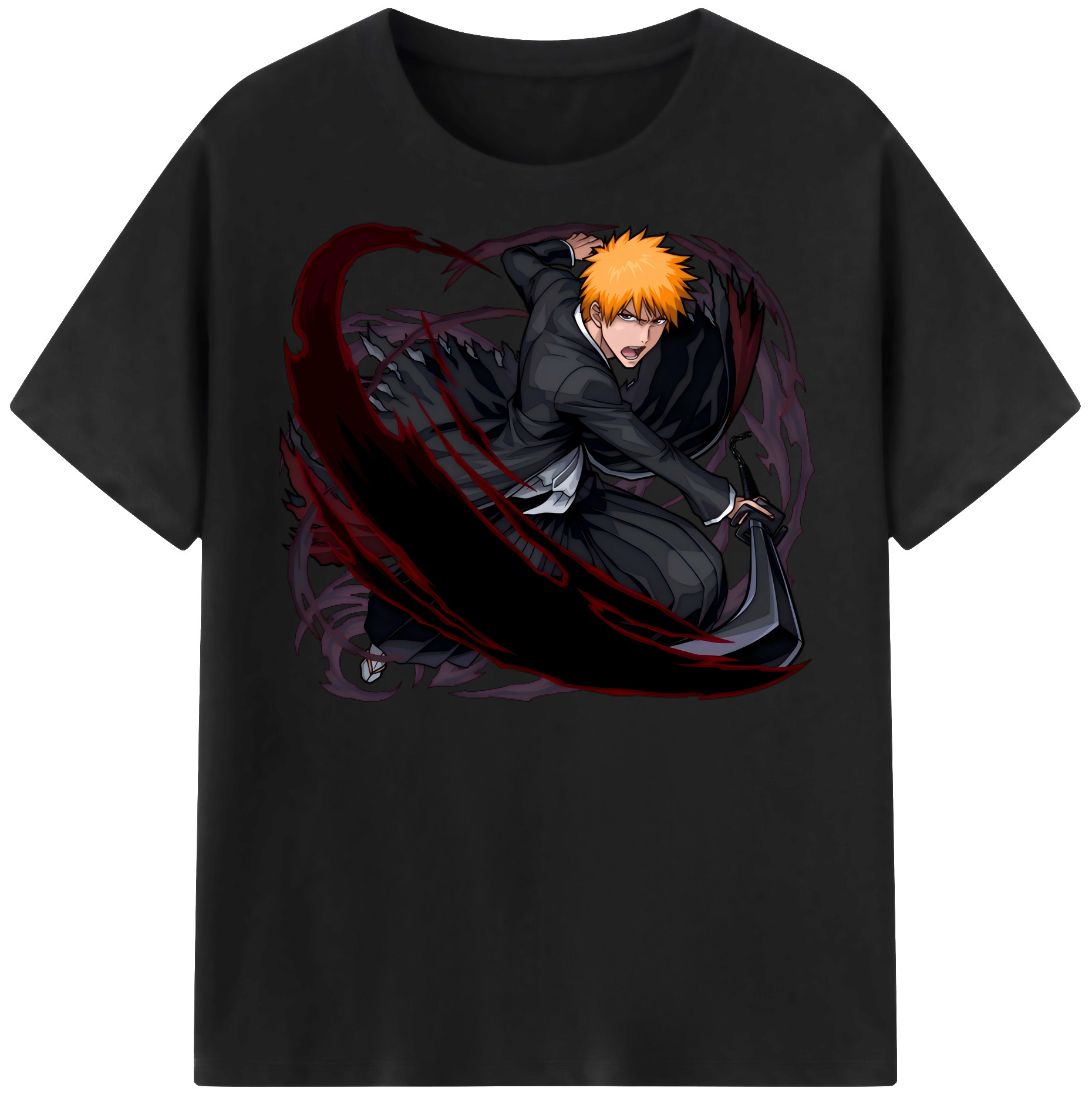 （画像用） ブリーチ 黒崎一護（くろさき いちご）BLEACH Kurosaki Ichigo レディースカジュアルプリントTシャツ（綿100％）