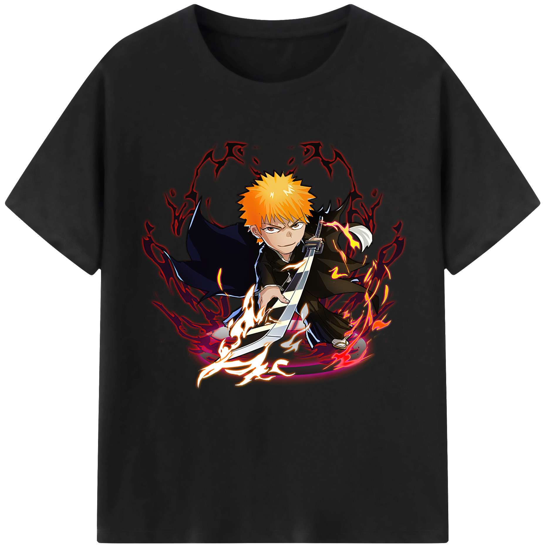 （画像用） ブリーチ 黒崎一護（くろさき いちご）BLEACH Kurosaki Ichigo レディースカジュアルプリントTシャツ（綿100％）