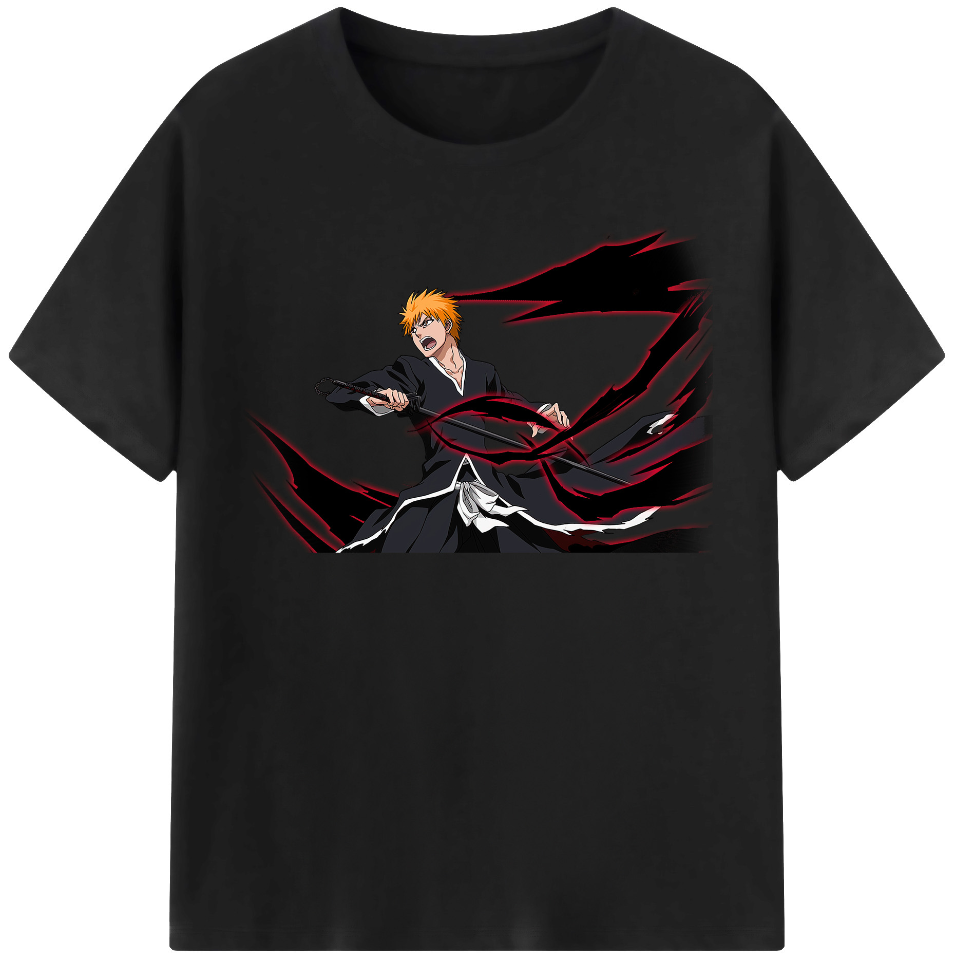 （画像用） ブリーチ 黒崎一護（くろさき いちご）BLEACH Kurosaki Ichigo レディースカジュアルプリントTシャツ（綿100％）