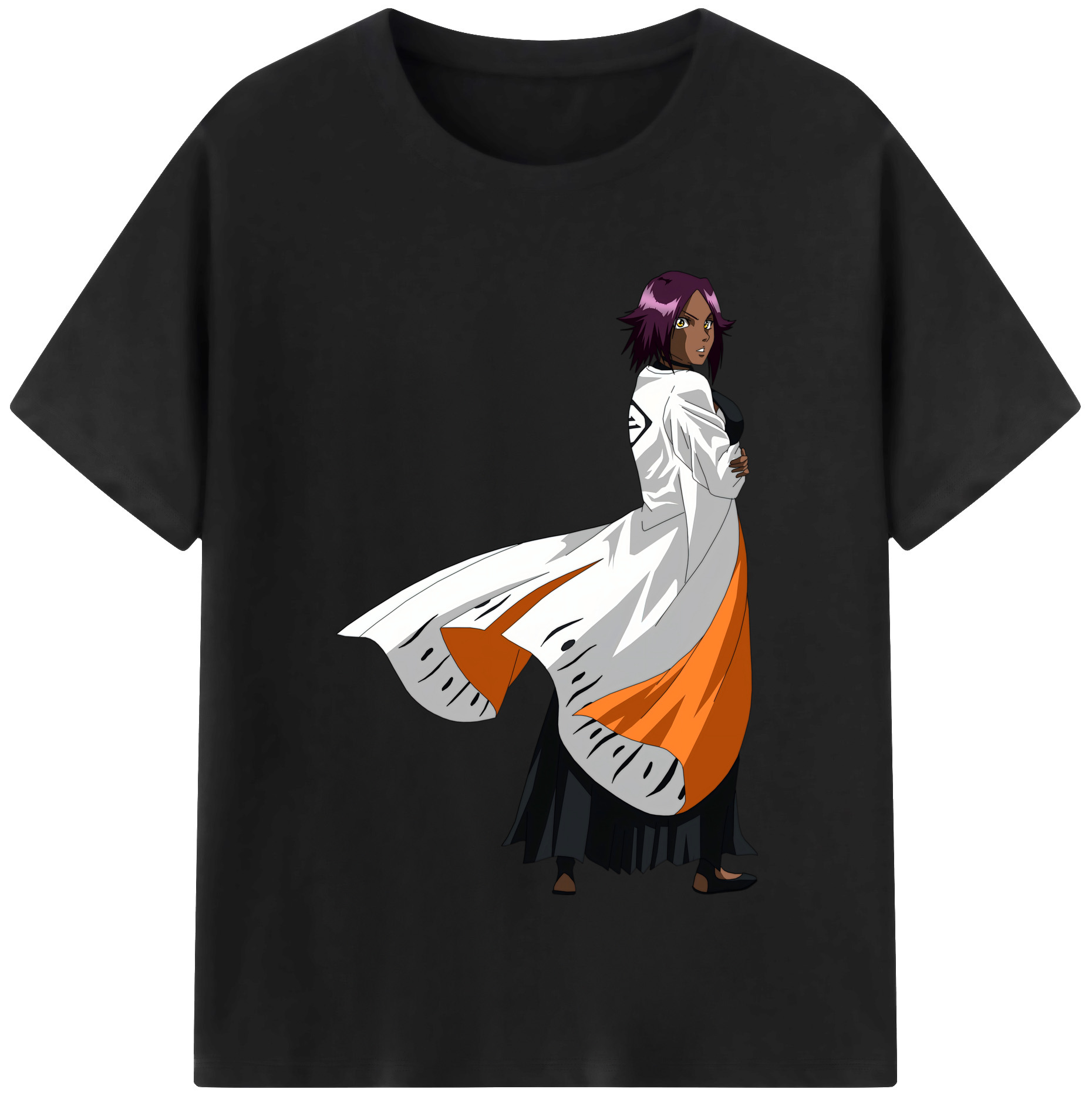 （画像用） ブリーチ 四楓院 夜一（しほういん よるいち） BLEACH Shihouin Yoruichi レディースカジュアルプリントTシャツ（綿100％）