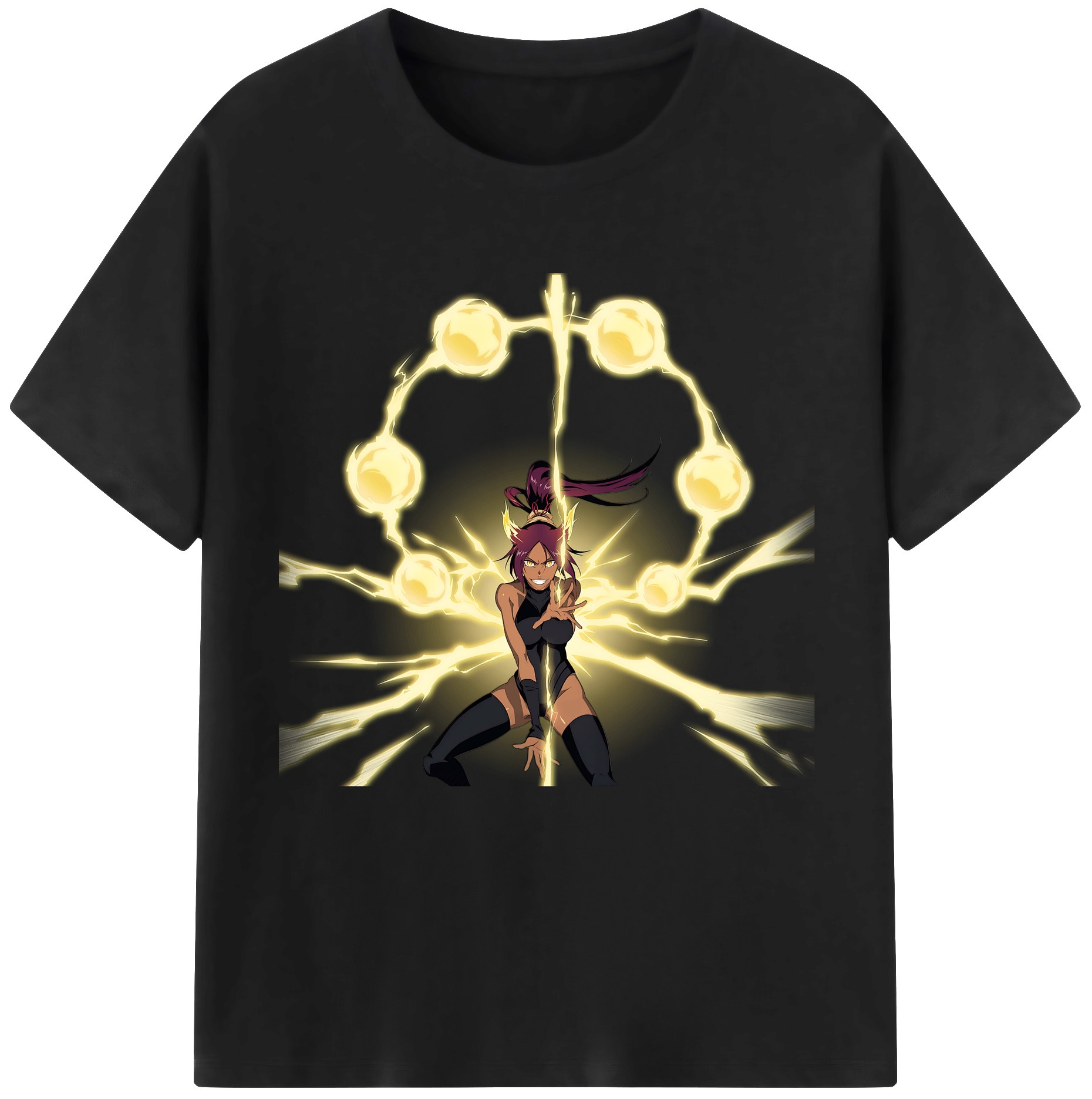 （画像用） ブリーチ 四楓院 夜一（しほういん よるいち） BLEACH Shihouin Yoruichi レディースカジュアルプリントTシャツ（綿100％）
