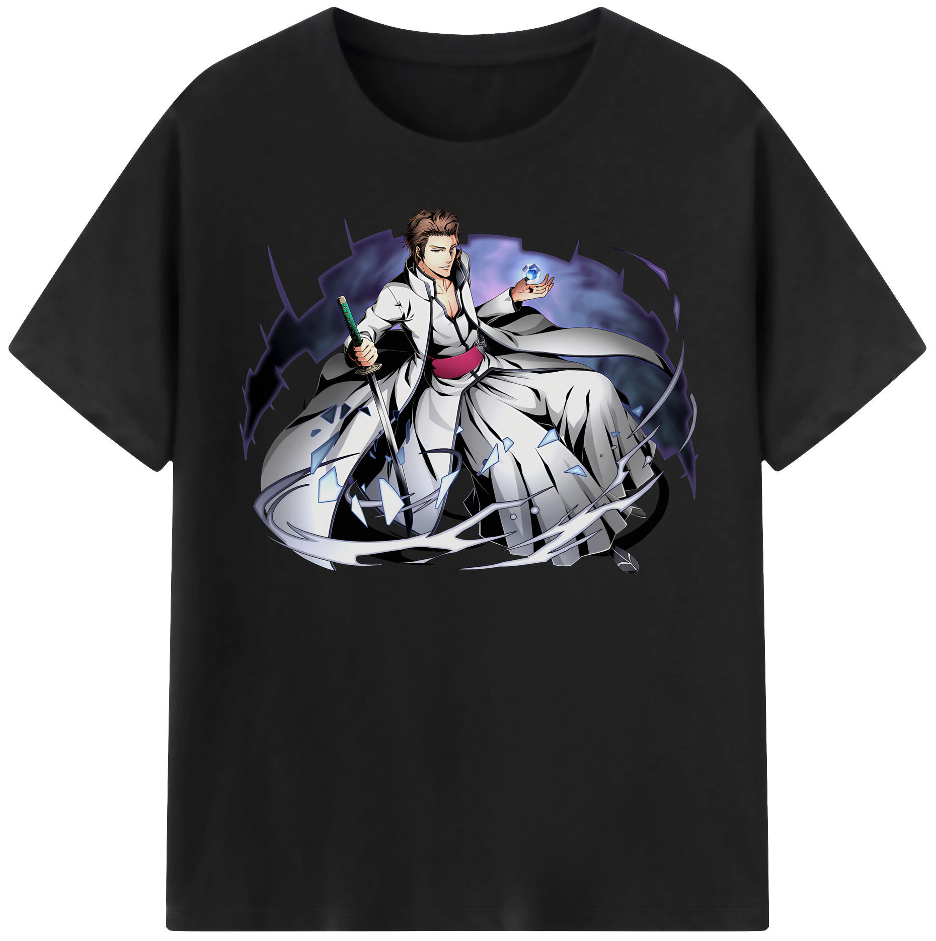 （画像用） ブリーチ 藍染 惣右介（あいぜん そうすけ） BLEACH Aizen Sousuke レディースカジュアルプリントTシャツ（綿100％）
