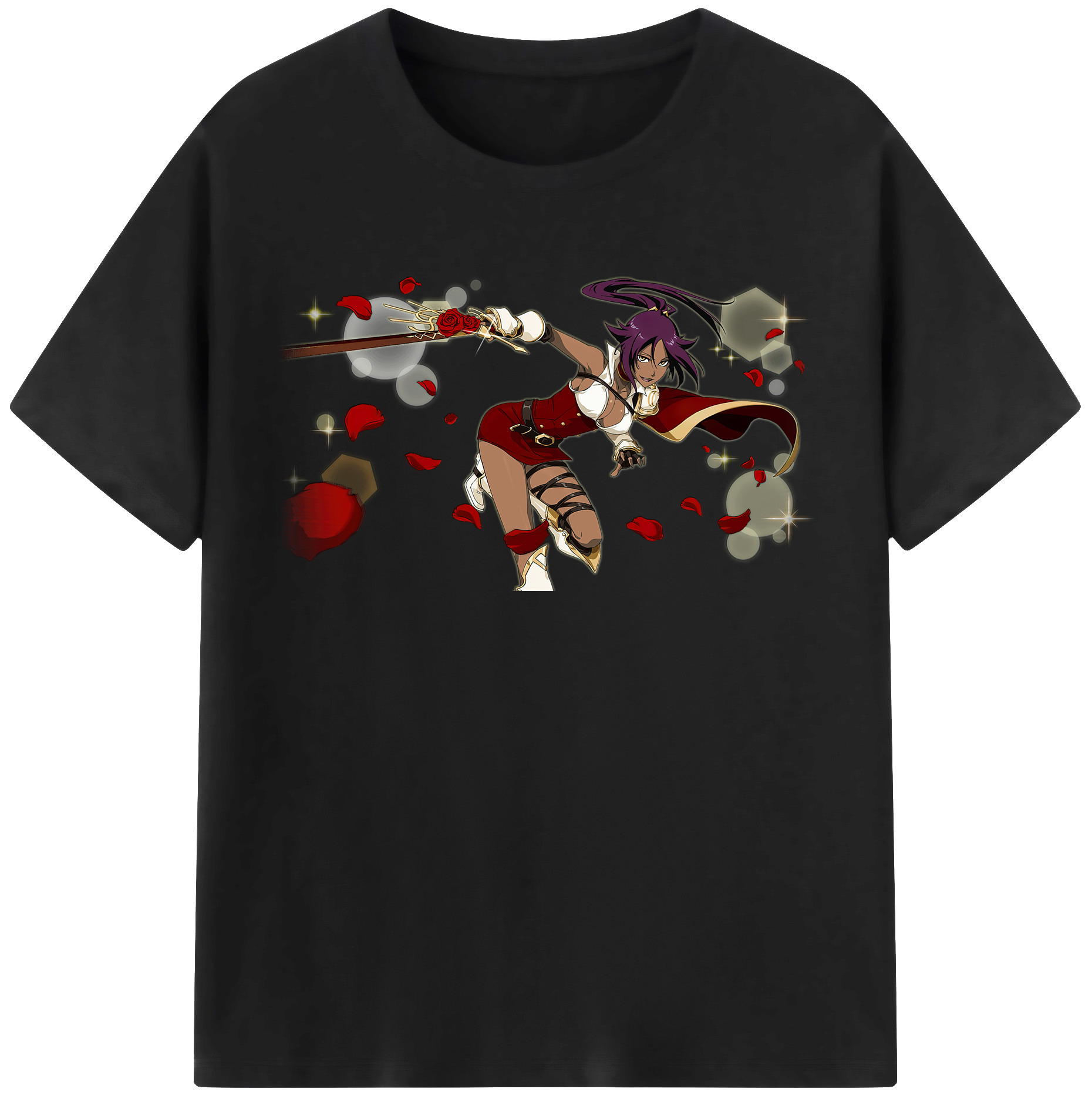 （画像用） ブリーチ 四楓院 夜一（しほういん よるいち） BLEACH Shihouin Yoruichi レディースカジュアルプリントTシャツ（綿100％）