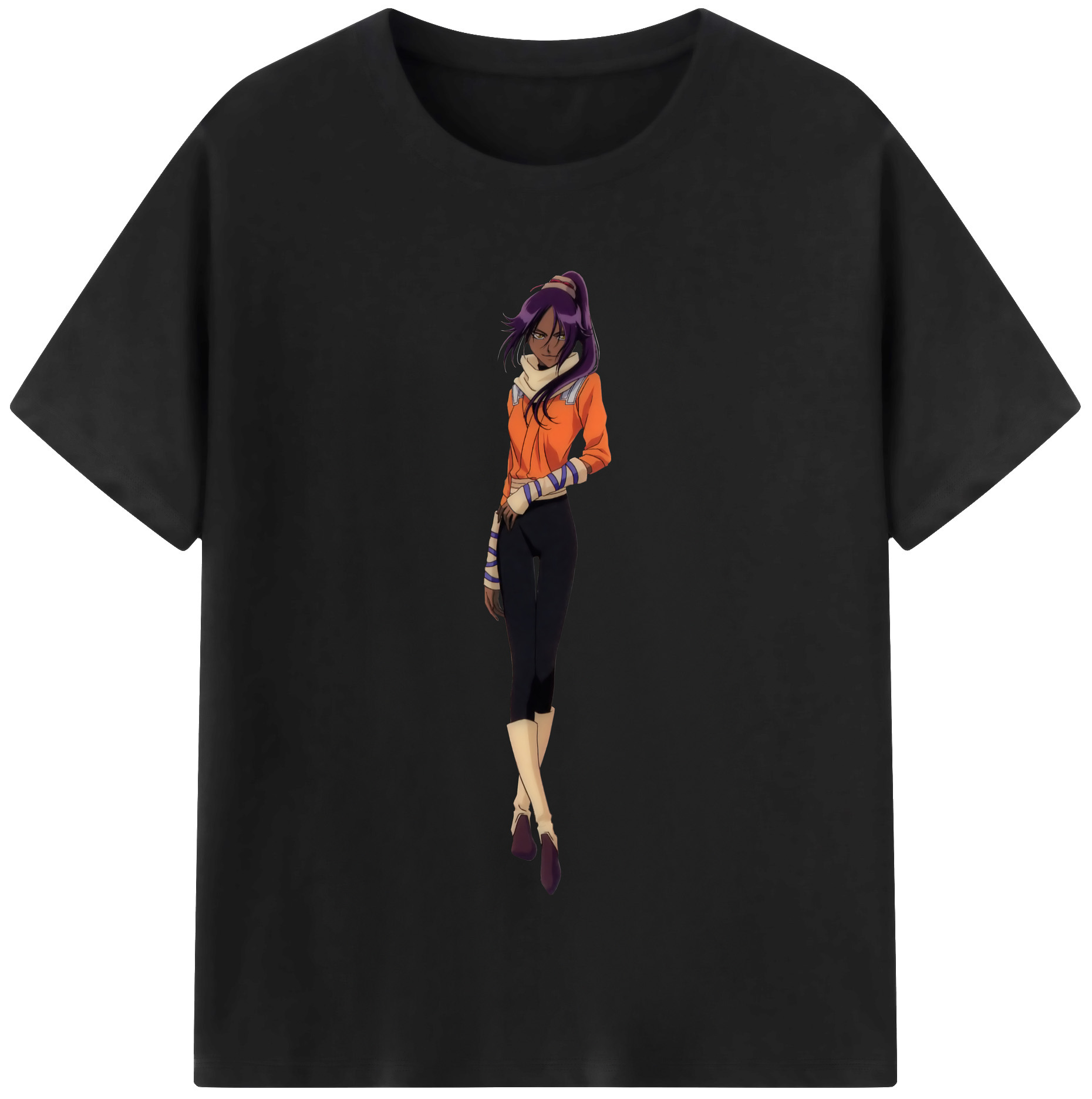 （画像用） ブリーチ 四楓院 夜一（しほういん よるいち） BLEACH Shihouin Yoruichi レディースカジュアルプリントTシャツ（綿100％）