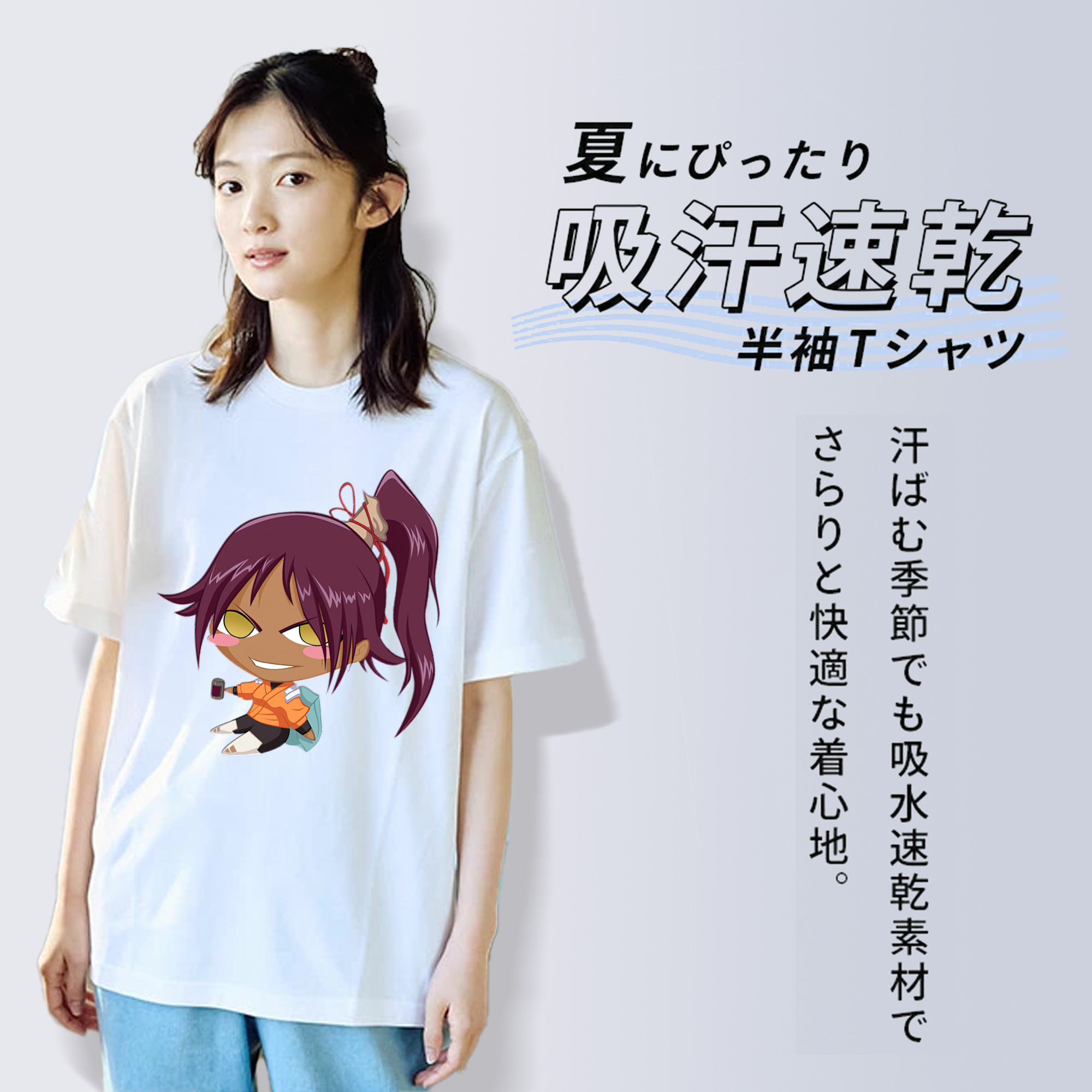 ブリーチ 四楓院 夜一（しほういん よるいち） BLEACH Shihouin Yoruichi レディースカジュアルプリントTシャツ（綿100％）