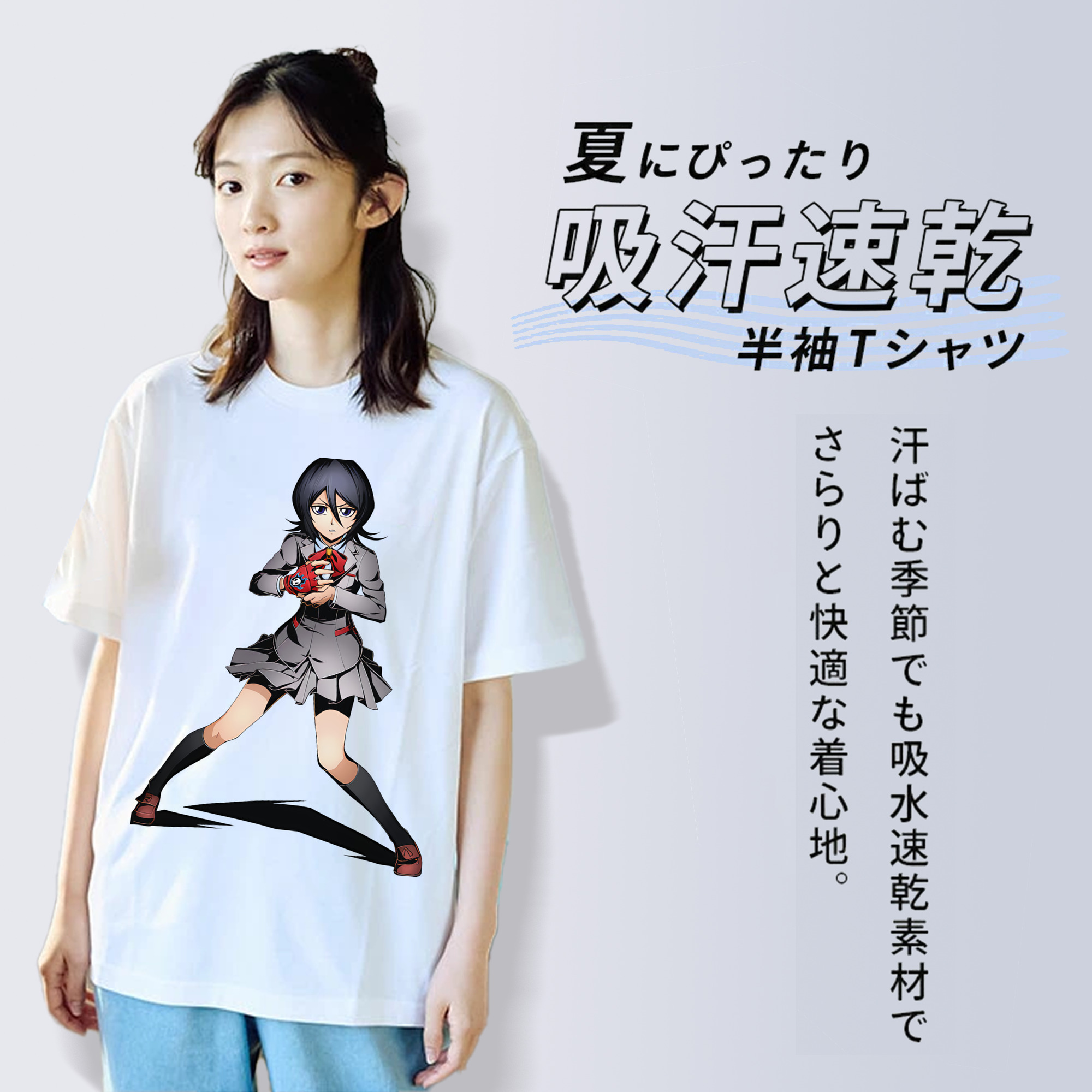 ブリーチ 朽木ルキア BLEACH Kuchiki Rukia レディースカジュアルプリントTシャツ（綿100％）