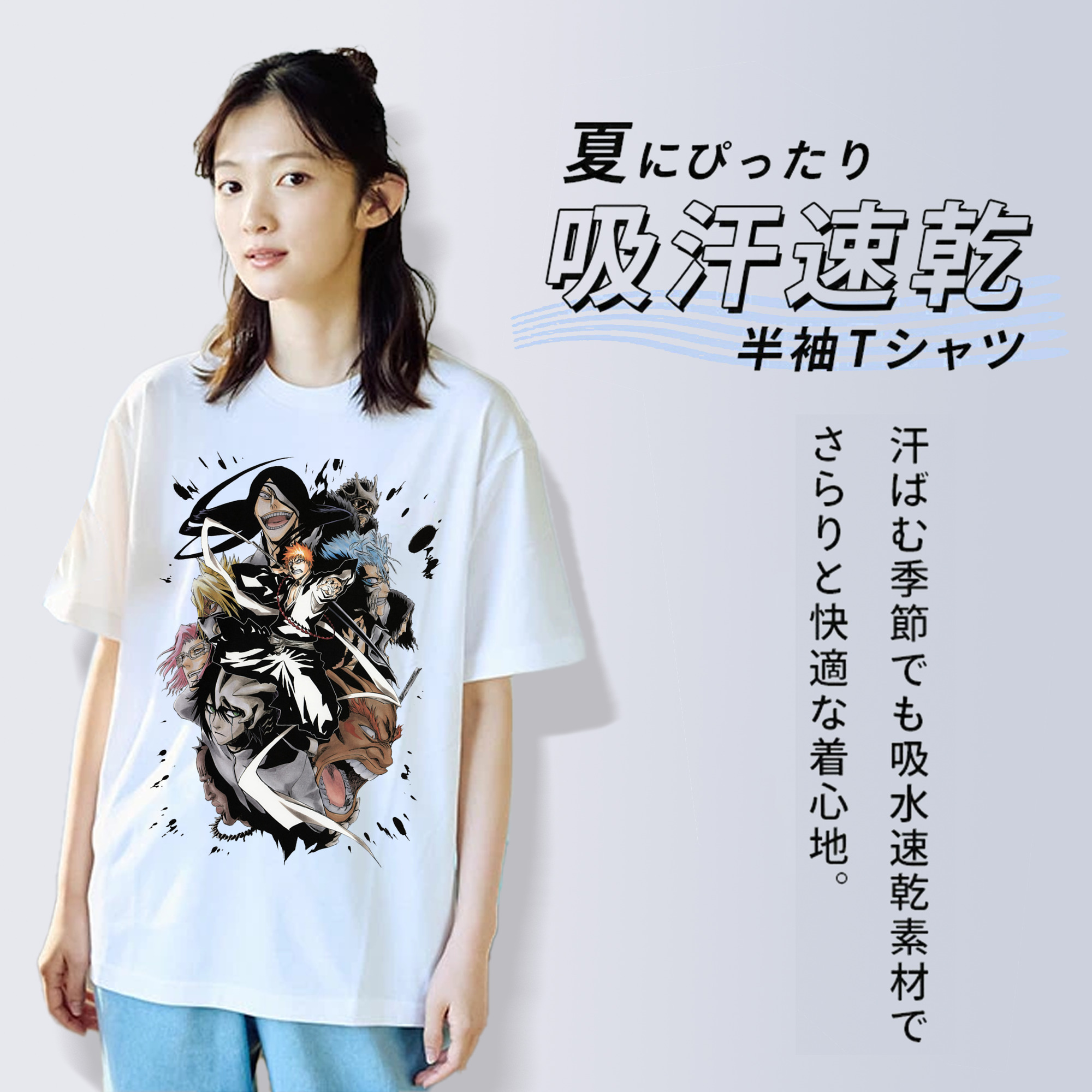 ブリーチ 黒崎一護（くろさき いちご）BLEACH Kurosaki Ichigo レディースカジュアルプリントTシャツ（綿100％）
