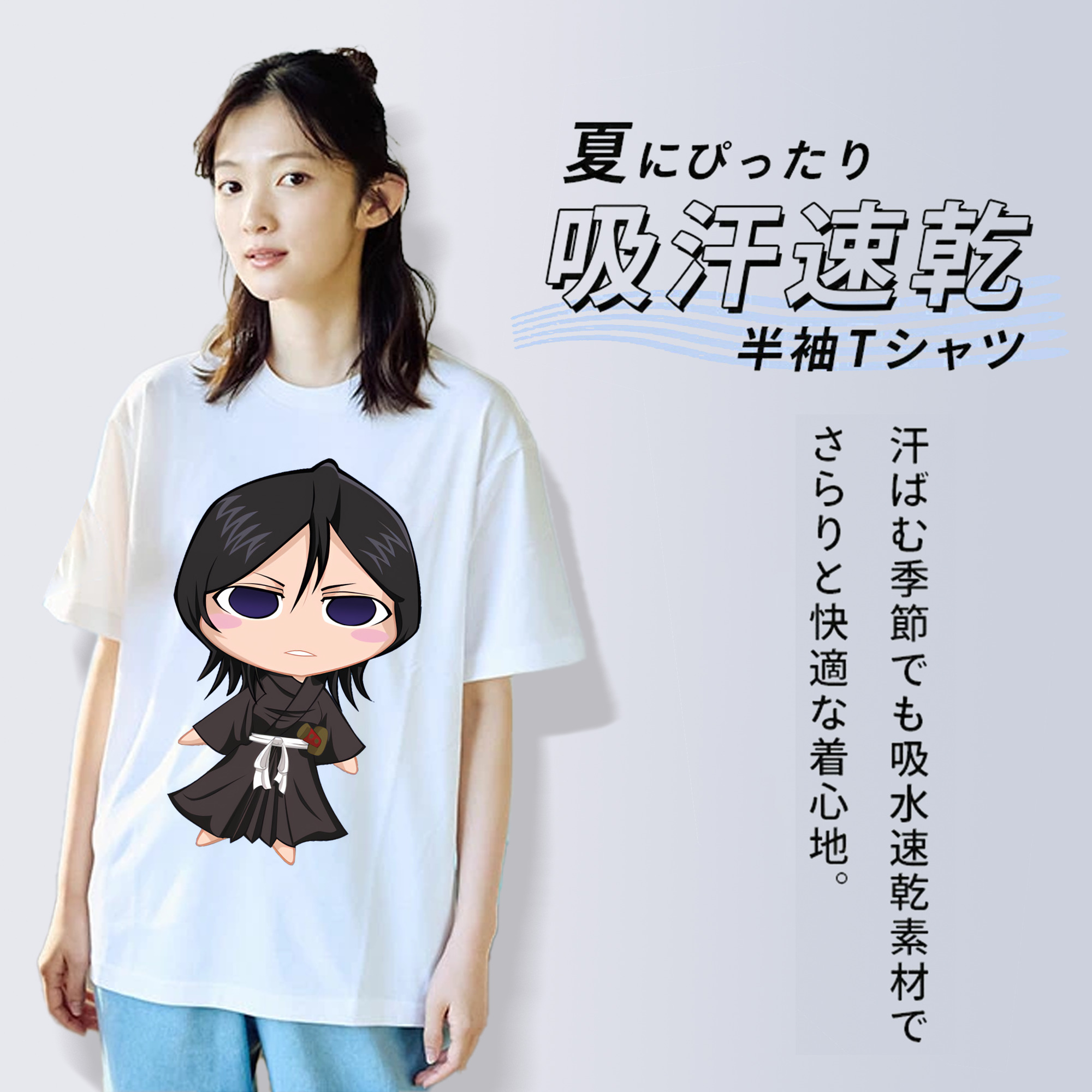 ブリーチ 朽木ルキア BLEACH Kuchiki Rukia レディースカジュアルプリントTシャツ（綿100％）