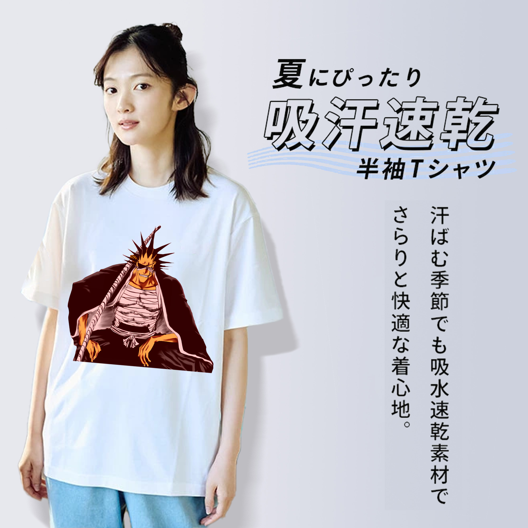 ブリーチ ざらき けんぱち BLEACH Zaraki Kenpachi レディースカジュアルプリントTシャツ（綿100％）