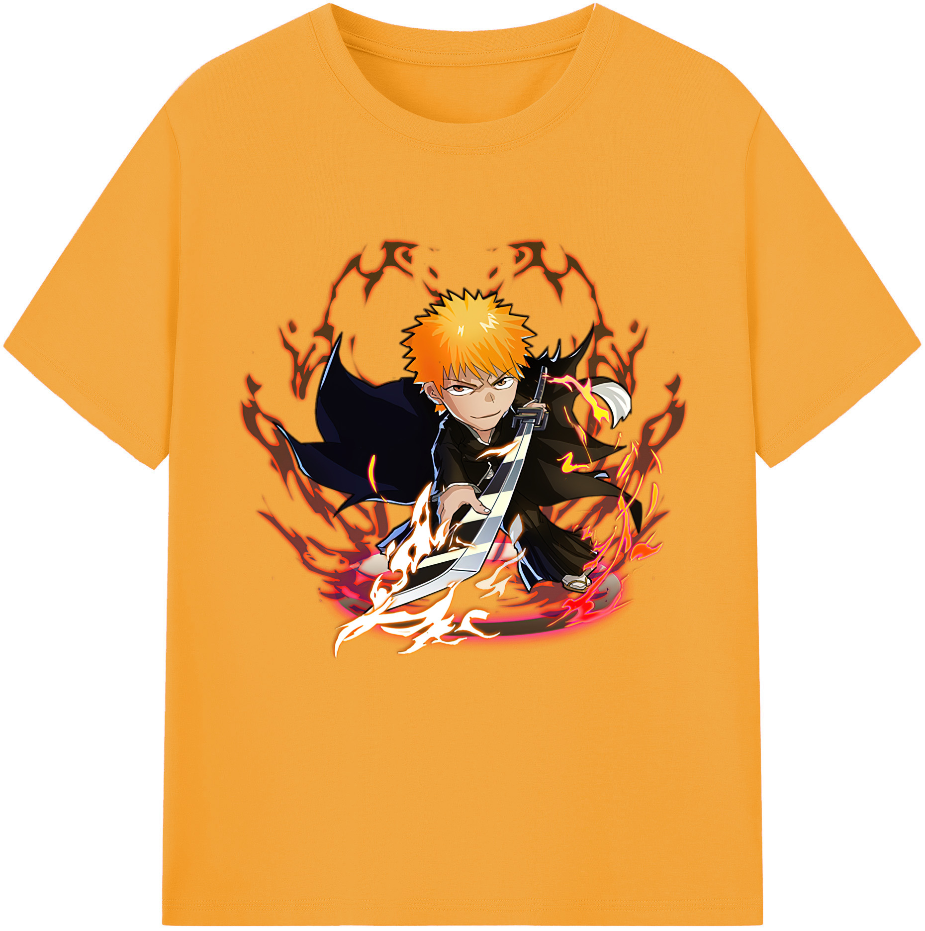 （画像用） ブリーチ 黒崎一護（くろさき いちご）BLEACH Kurosaki Ichigo レディースカジュアルプリントTシャツ（綿100％）