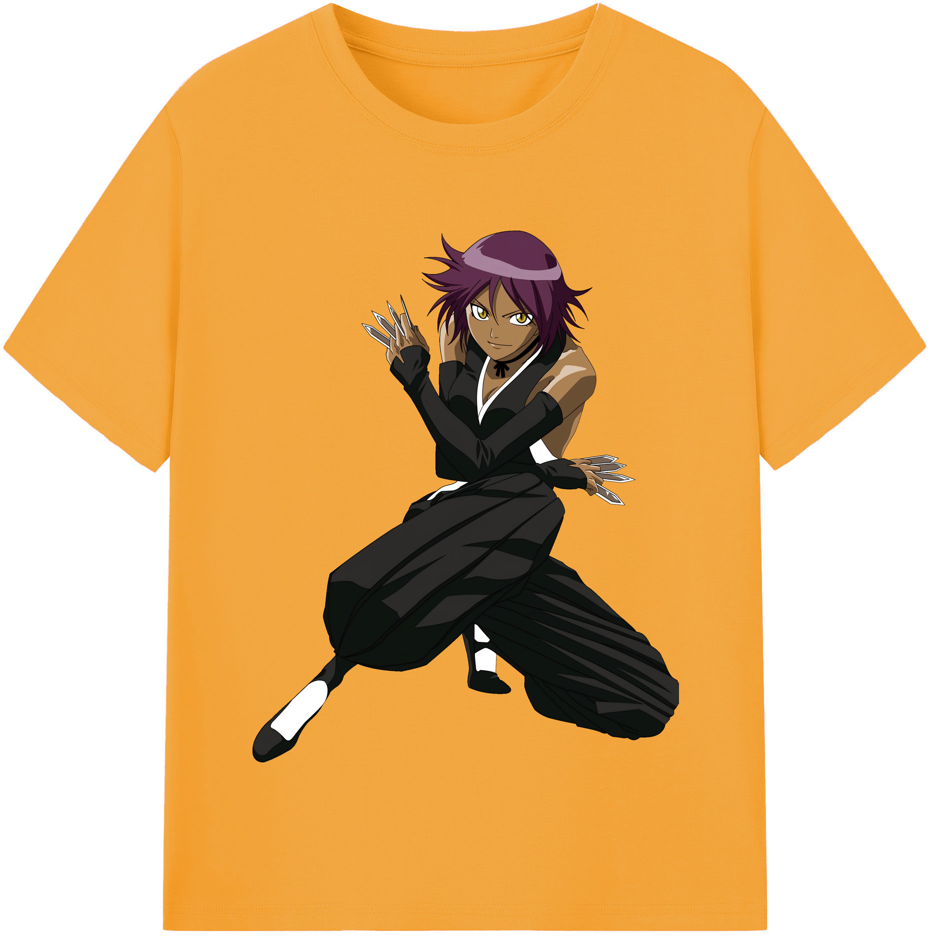 （画像用） ブリーチ 四楓院 夜一（しほういん よるいち） BLEACH Shihouin Yoruichi レディースカジュアルプリントTシャツ（綿100％）