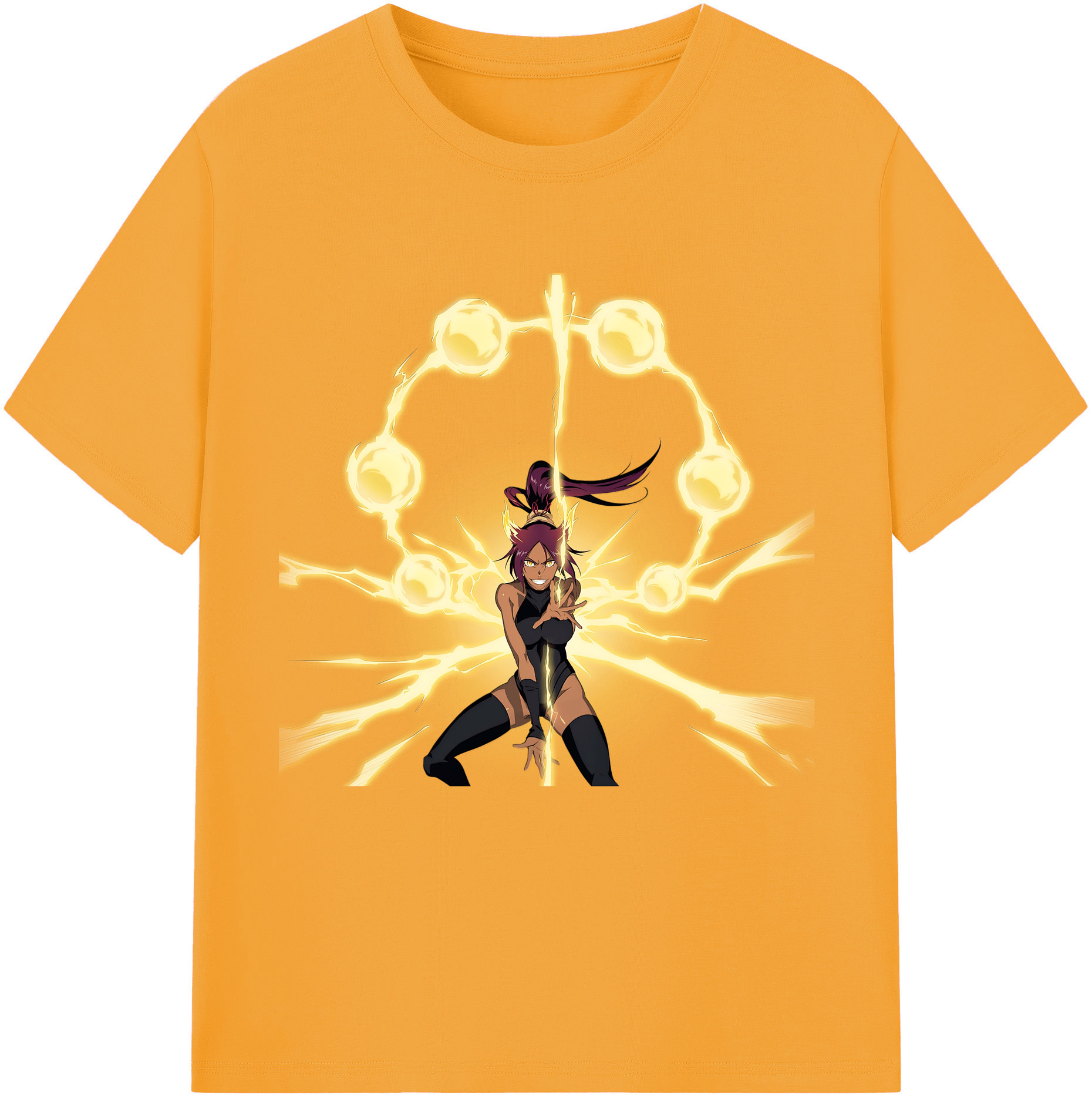 （画像用） ブリーチ 四楓院 夜一（しほういん よるいち） BLEACH Shihouin Yoruichi レディースカジュアルプリントTシャツ（綿100％）