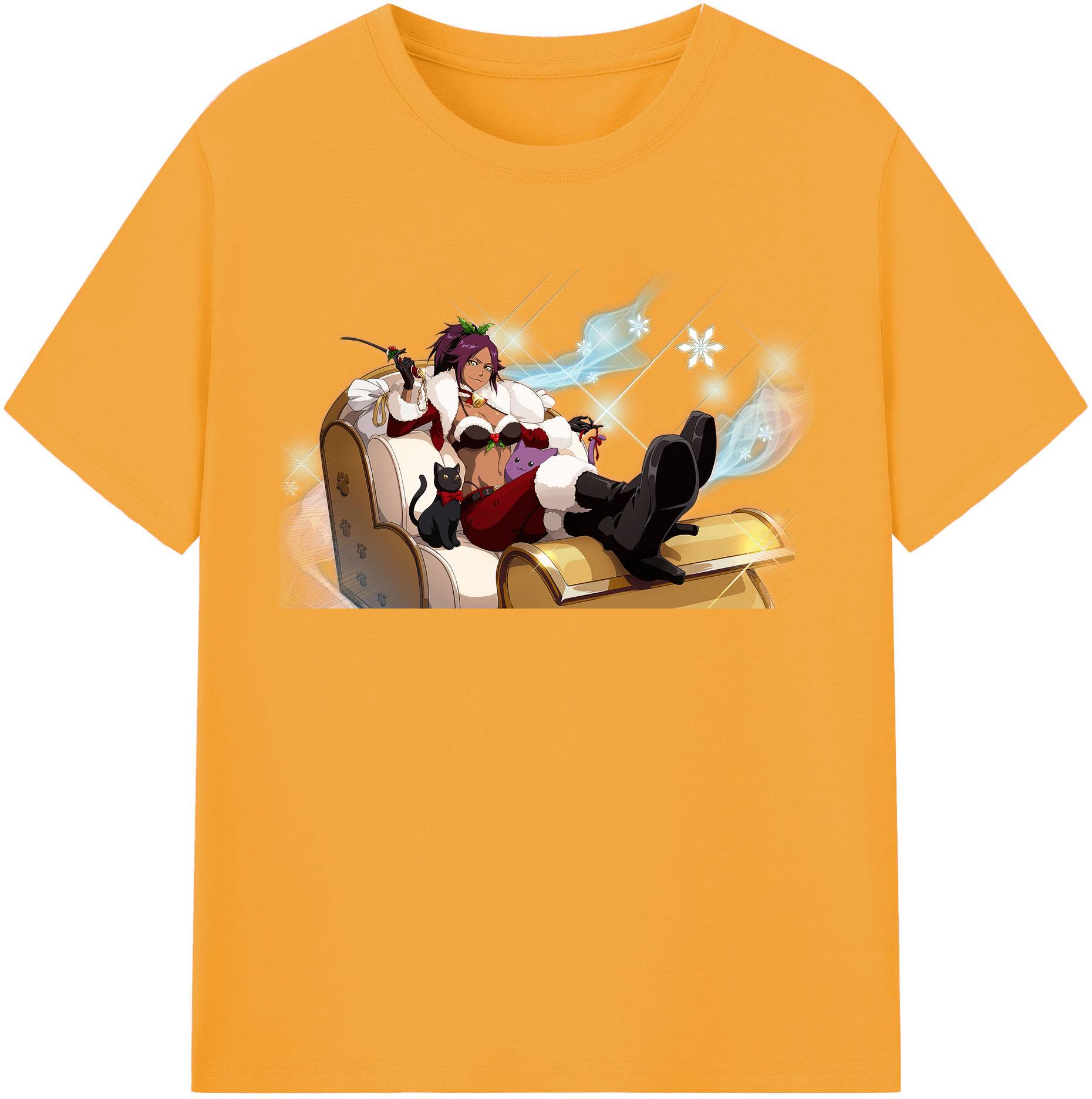 （画像用） ブリーチ 四楓院 夜一（しほういん よるいち） BLEACH Shihouin Yoruichi レディースカジュアルプリントTシャツ（綿100％）