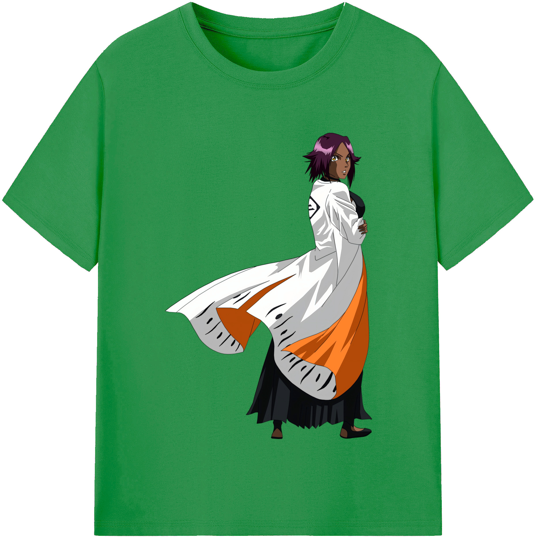 （画像用） ブリーチ 四楓院 夜一（しほういん よるいち） BLEACH Shihouin Yoruichi レディースカジュアルプリントTシャツ（綿100％）