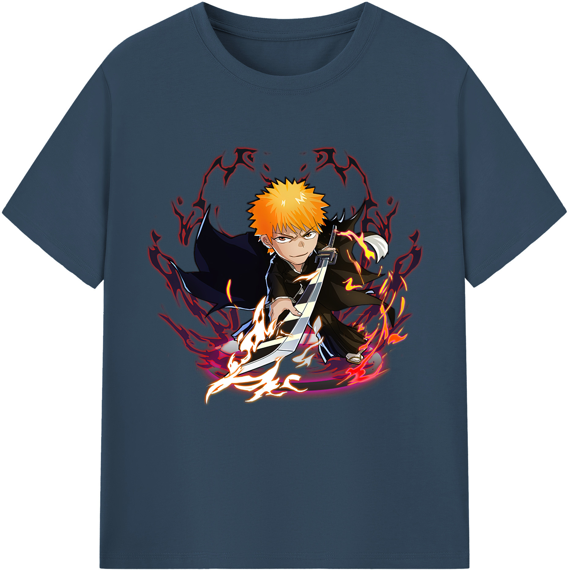 （画像用） ブリーチ 黒崎一護（くろさき いちご）BLEACH Kurosaki Ichigo レディースカジュアルプリントTシャツ（綿100％）