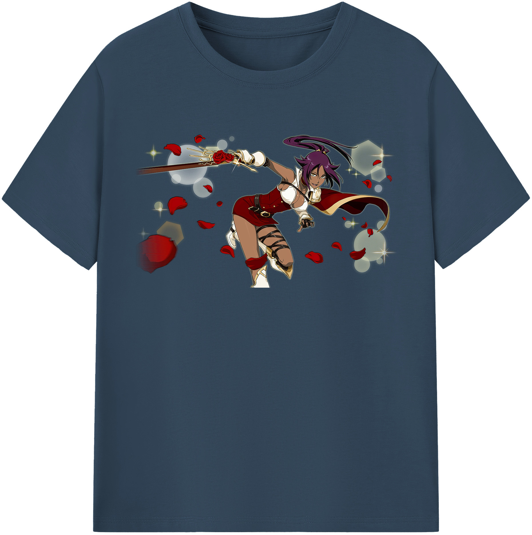 （画像用） ブリーチ 四楓院 夜一（しほういん よるいち） BLEACH Shihouin Yoruichi レディースカジュアルプリントTシャツ（綿100％）