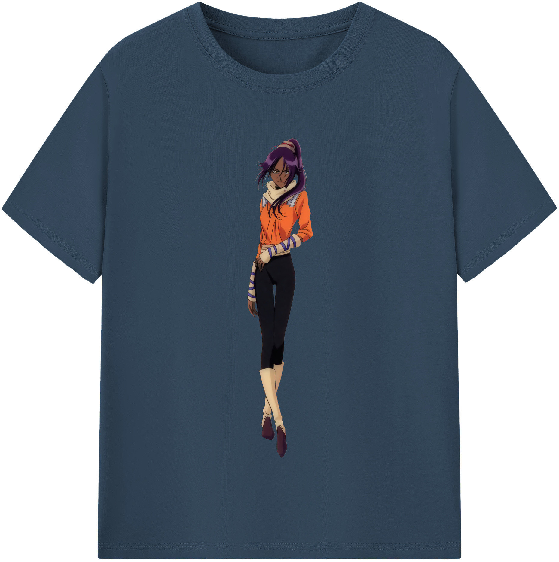 （画像用） ブリーチ 四楓院 夜一（しほういん よるいち） BLEACH Shihouin Yoruichi レディースカジュアルプリントTシャツ（綿100％）