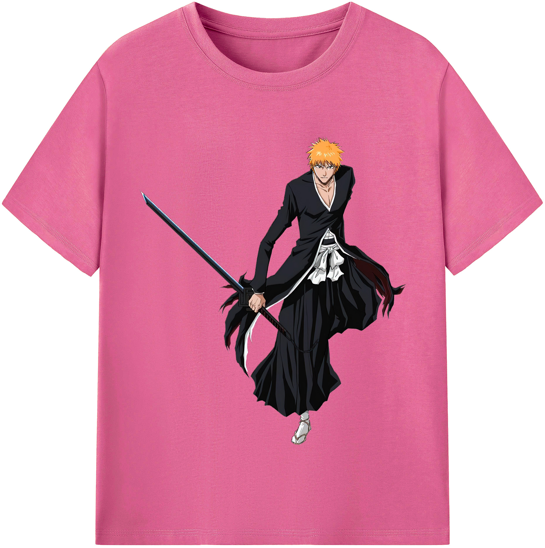 （画像用） ブリーチ 黒崎一護（くろさき いちご）BLEACH Kurosaki Ichigo レディースカジュアルプリントTシャツ（綿100％）