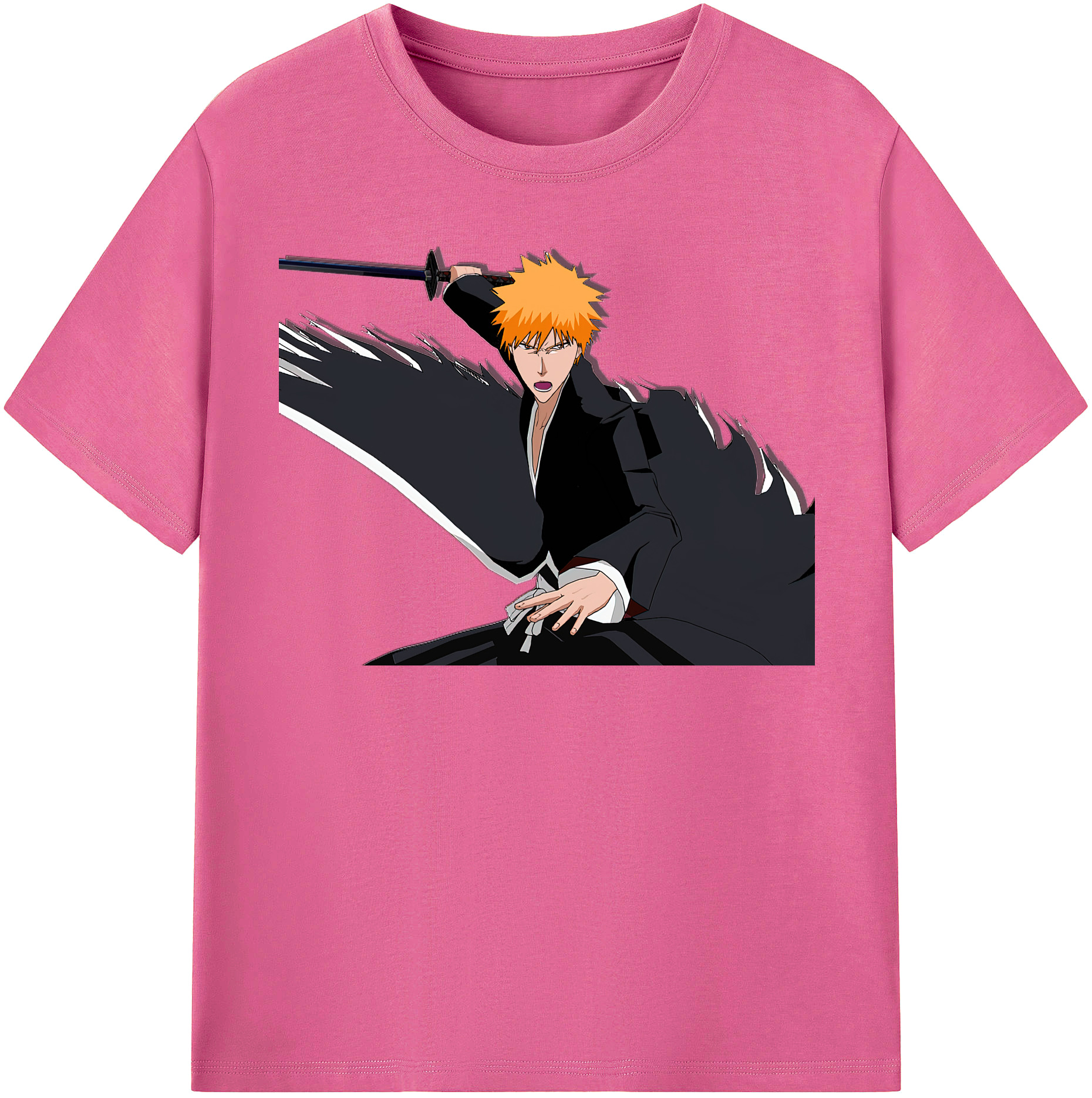 （画像用） ブリーチ 黒崎一護（くろさき いちご）BLEACH Kurosaki Ichigo レディースカジュアルプリントTシャツ（綿100％）