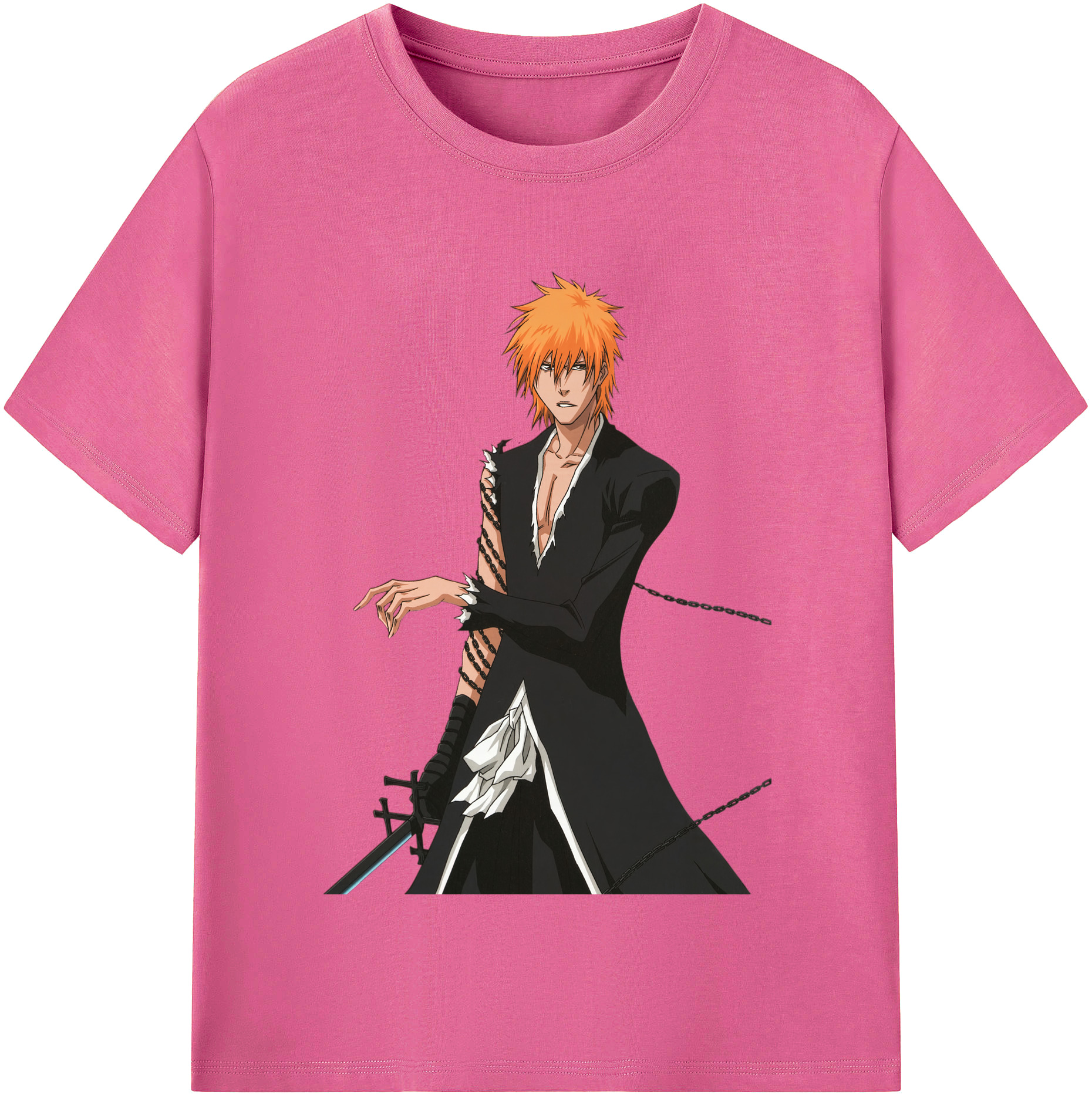 （画像用） ブリーチ 黒崎一護（くろさき いちご）BLEACH Kurosaki Ichigo レディースカジュアルプリントTシャツ（綿100％）