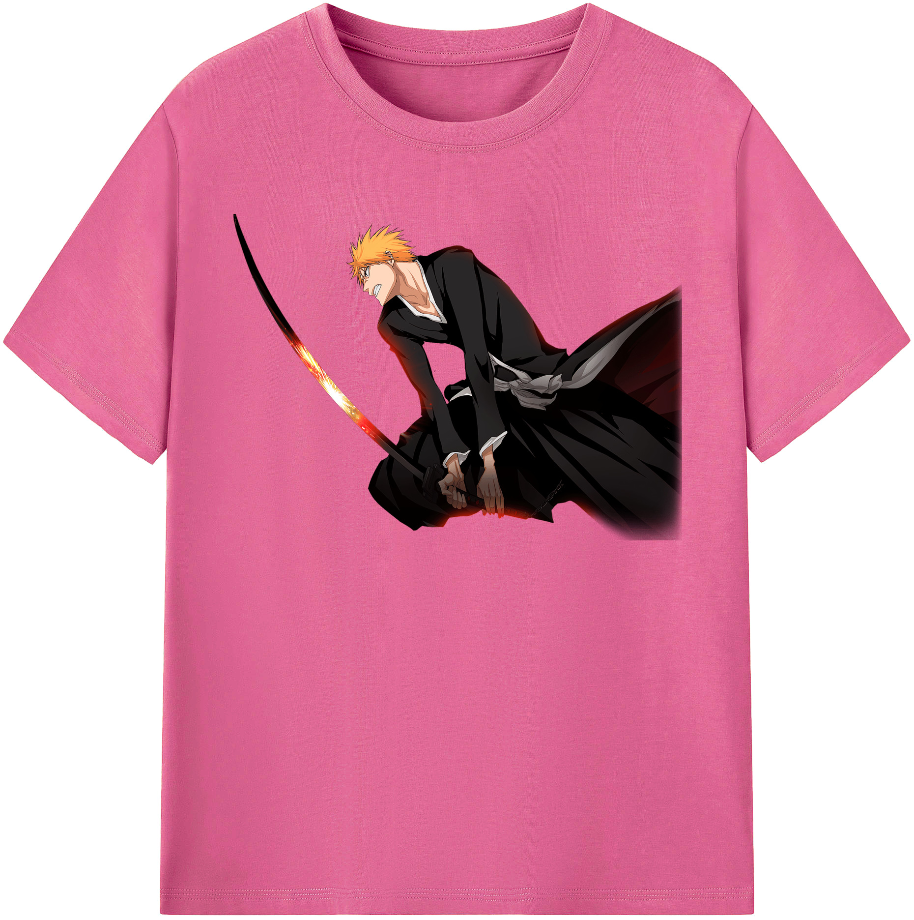 （画像用） ブリーチ 黒崎一護（くろさき いちご）BLEACH Kurosaki Ichigo レディースカジュアルプリントTシャツ（綿100％）