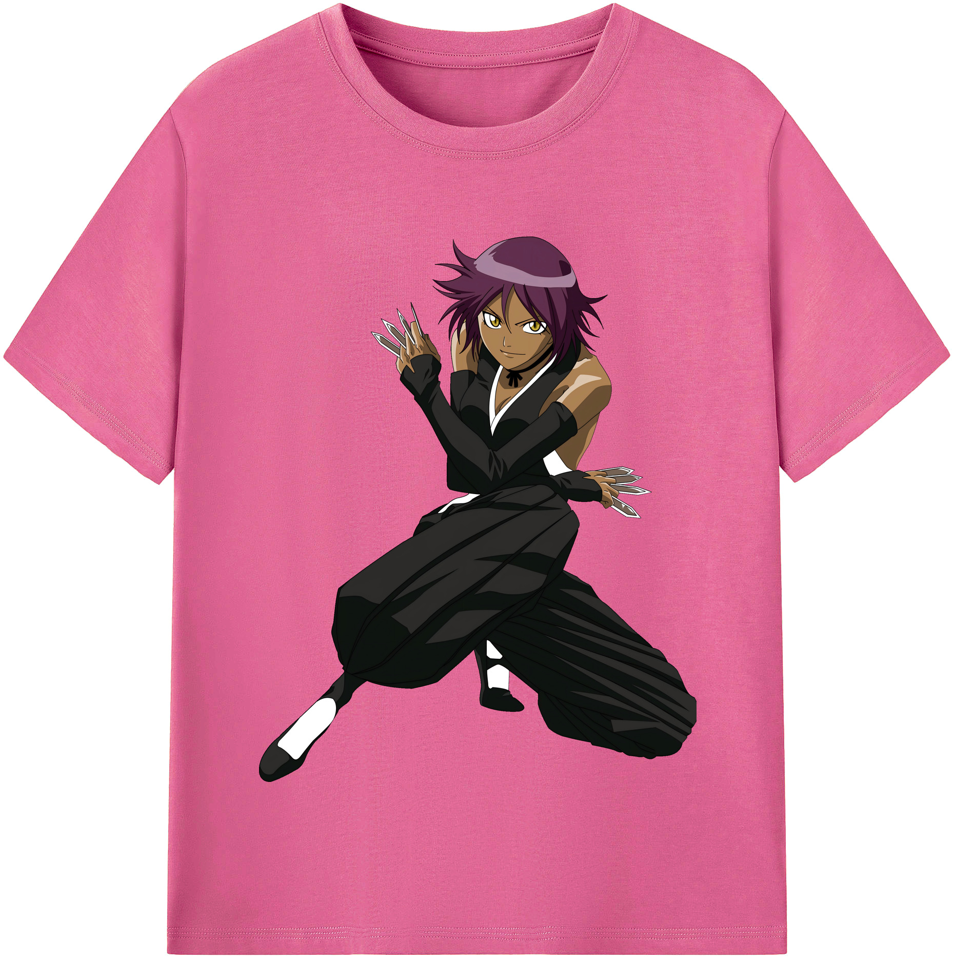 （画像用） ブリーチ 四楓院 夜一（しほういん よるいち） BLEACH Shihouin Yoruichi レディースカジュアルプリントTシャツ（綿100％）
