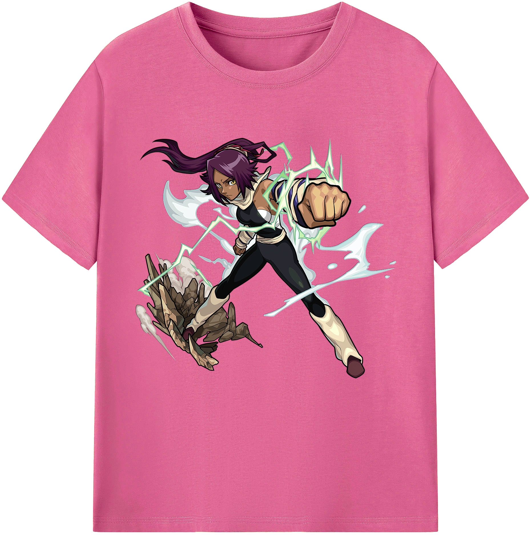 （画像用） ブリーチ 四楓院 夜一（しほういん よるいち） BLEACH Shihouin Yoruichi レディースカジュアルプリントTシャツ（綿100％）