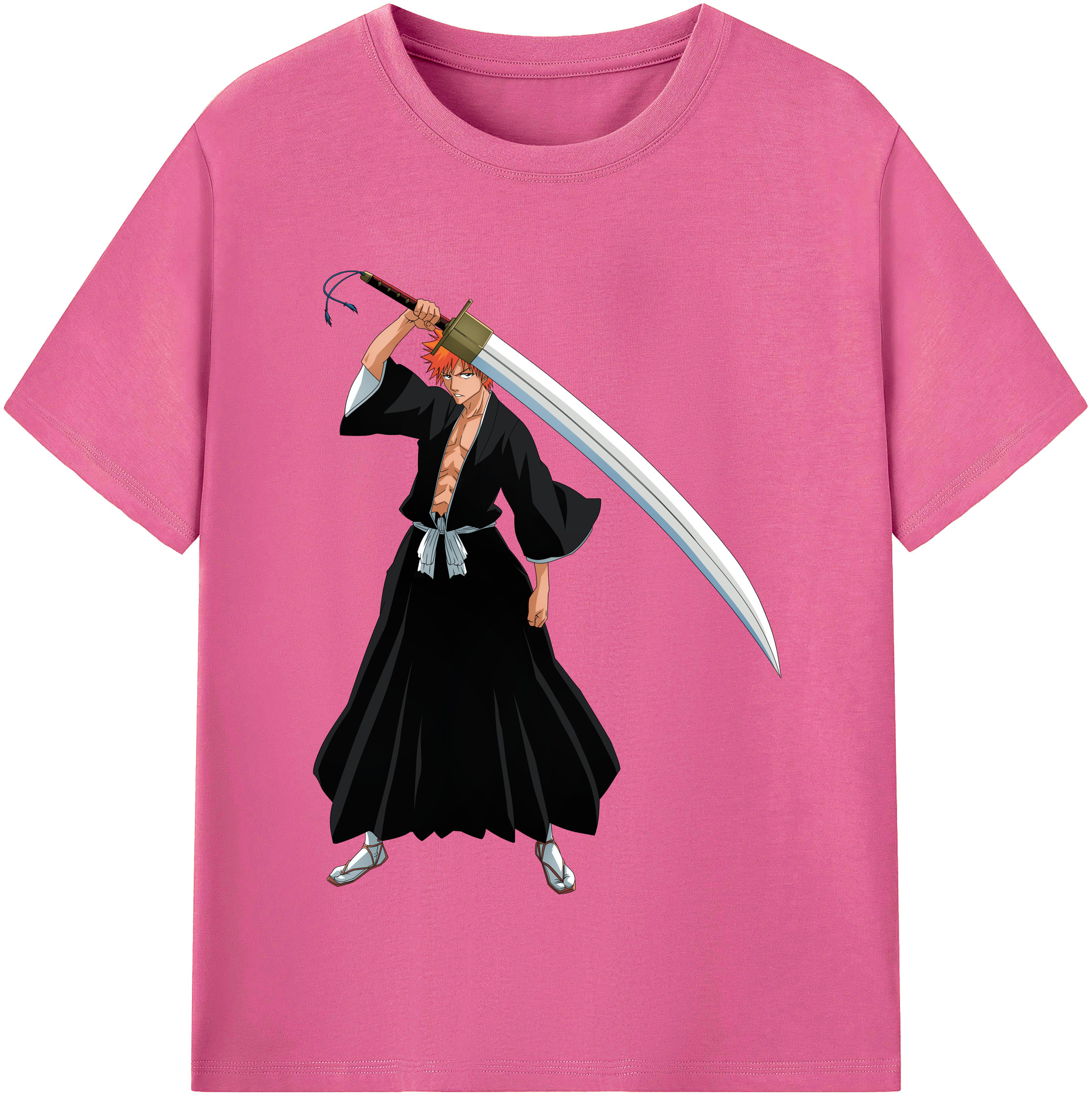 （画像用） ブリーチ 黒崎一護（くろさき いちご）BLEACH Kurosaki Ichigo レディースカジュアルプリントTシャツ（綿100％）