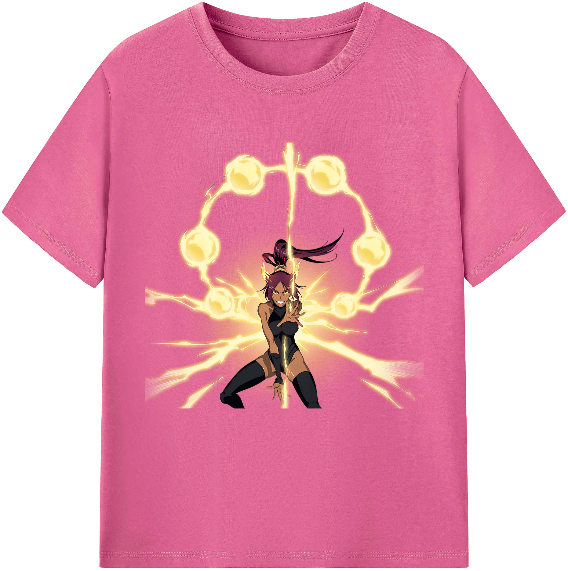 （画像用） ブリーチ 四楓院 夜一（しほういん よるいち） BLEACH Shihouin Yoruichi レディースカジュアルプリントTシャツ（綿100％）