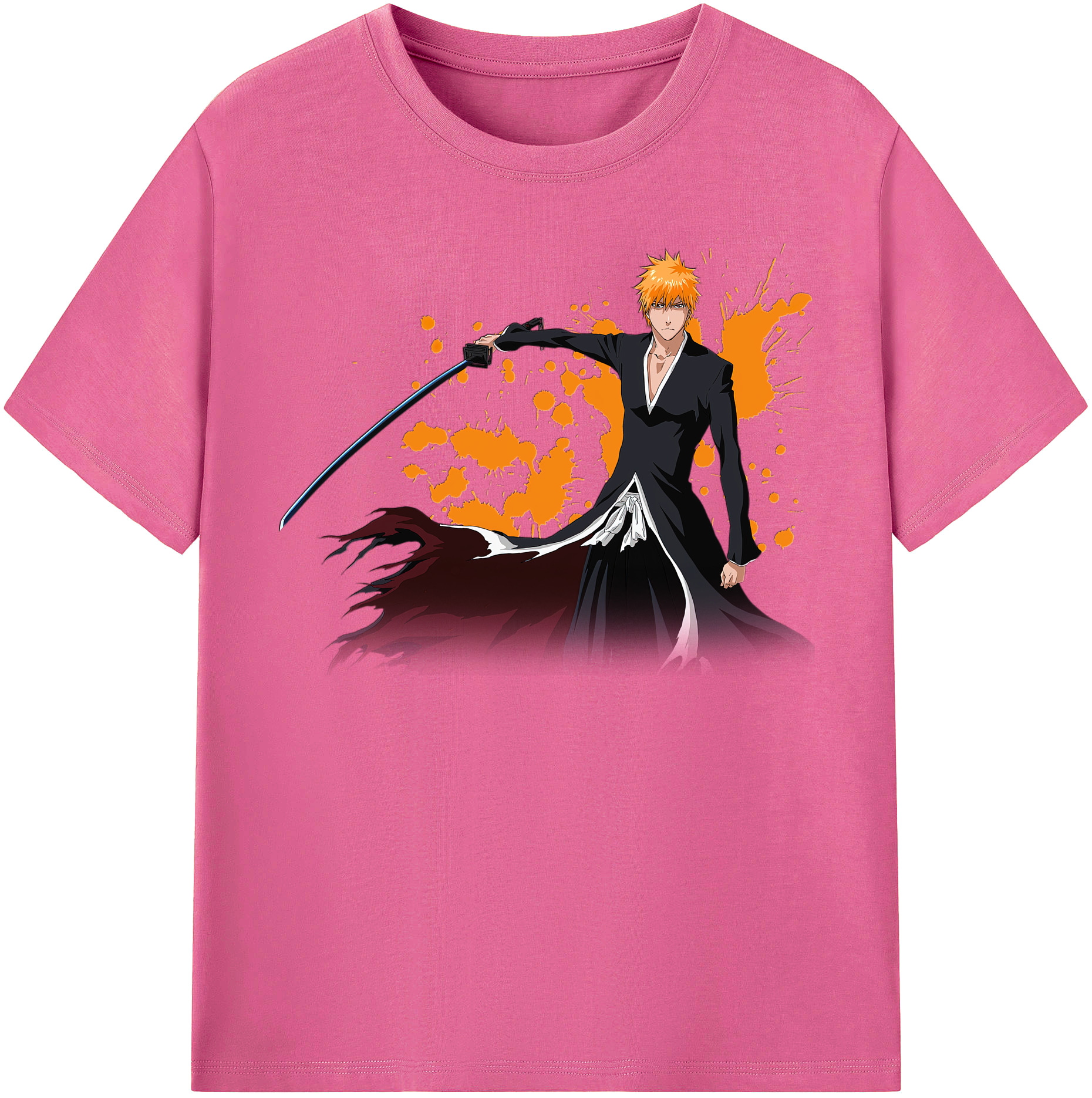 （画像用） ブリーチ 黒崎一護（くろさき いちご）BLEACH Kurosaki Ichigo レディースカジュアルプリントTシャツ（綿100％）